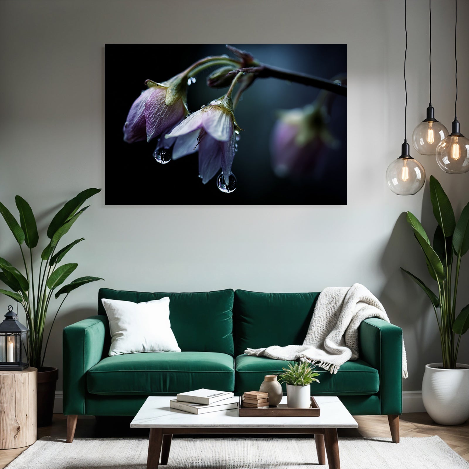 Zarte Blumen Mit Wassertropfen Auf Dunklem Hintergrund