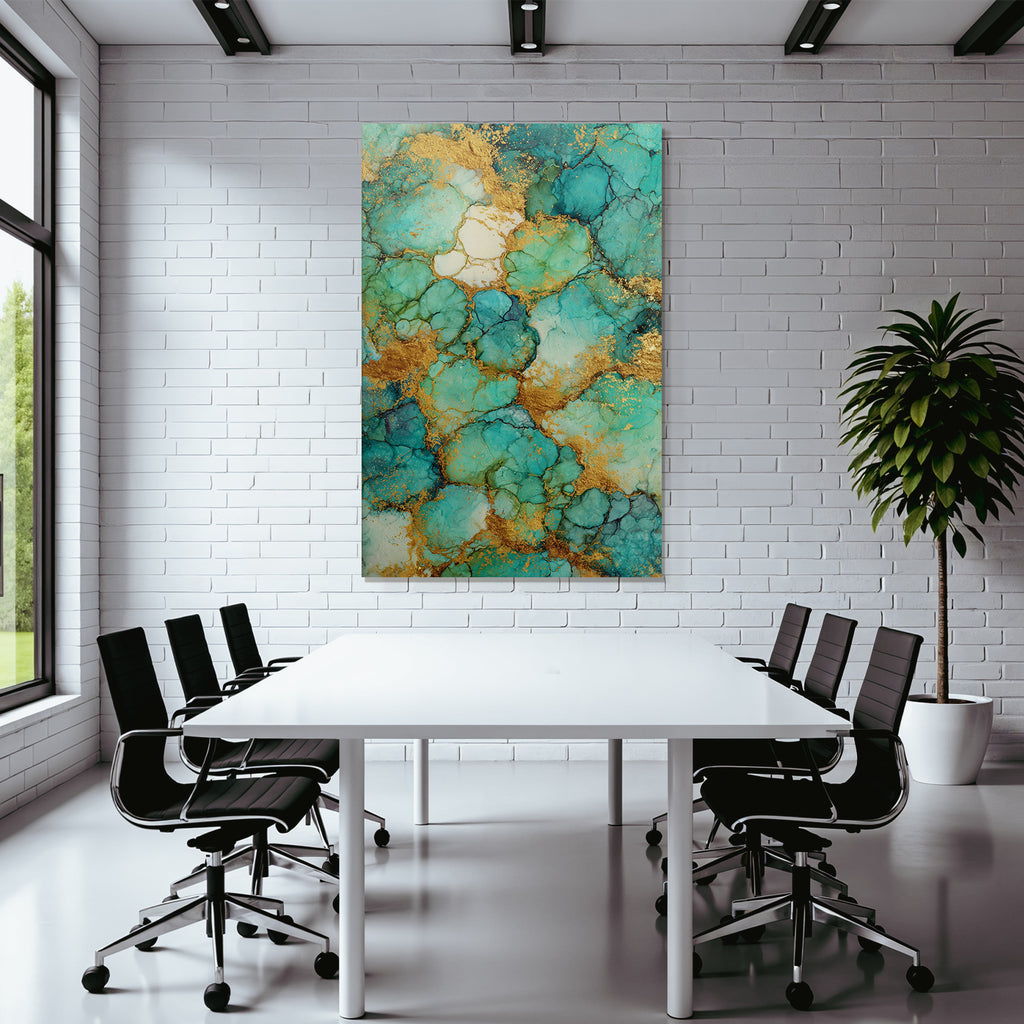 Kunstwerk Mit Türkis Grün Und Goldakzenten
