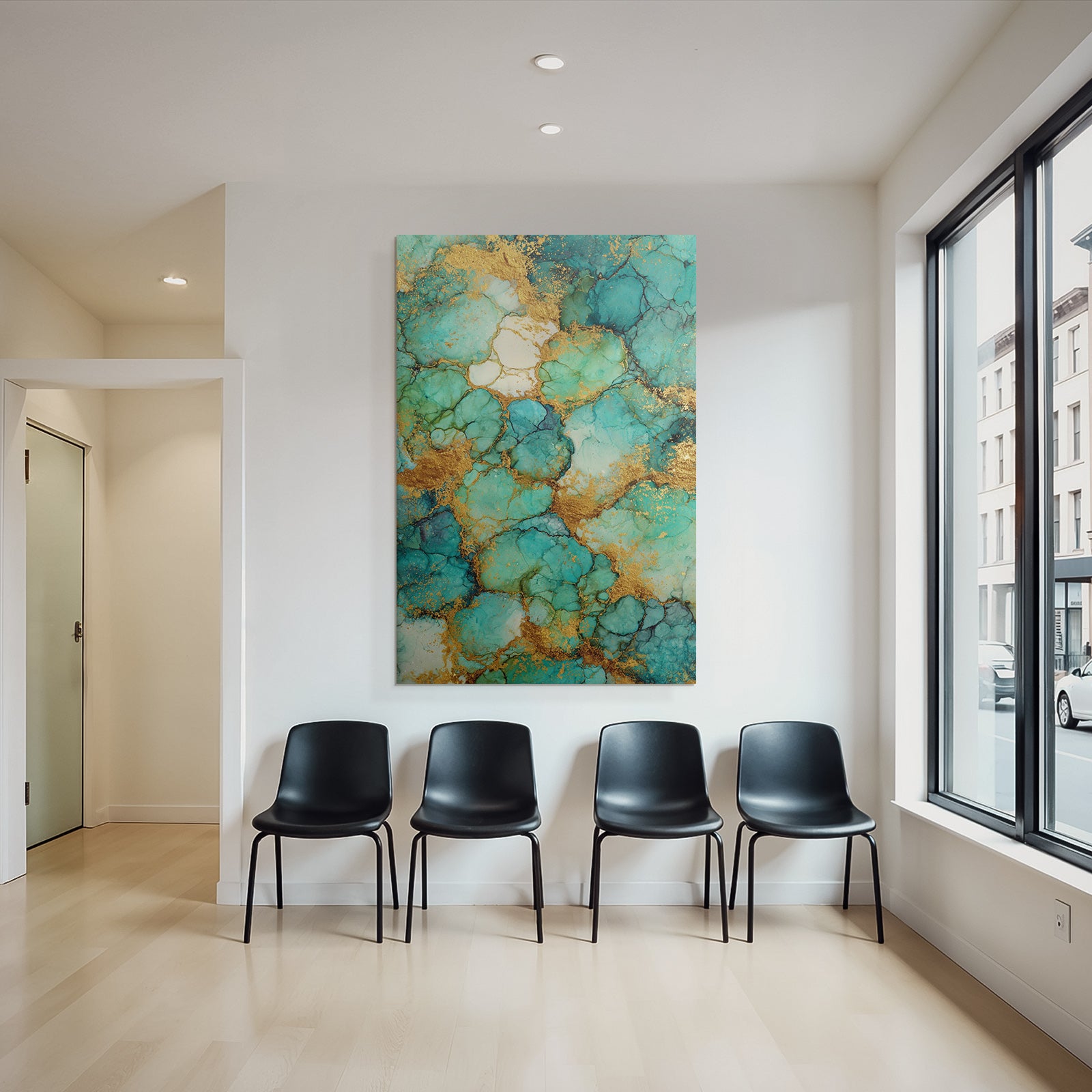 Kunstwerk Mit Türkis Grün Und Goldakzenten