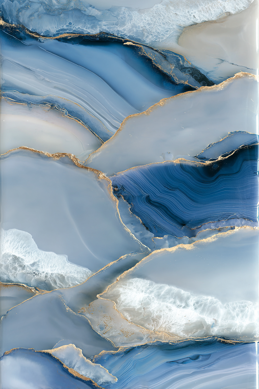 Agatschichten Blau Grau Weiss Mit Goldenen Linien | Abstrakt | Stilrichtungen