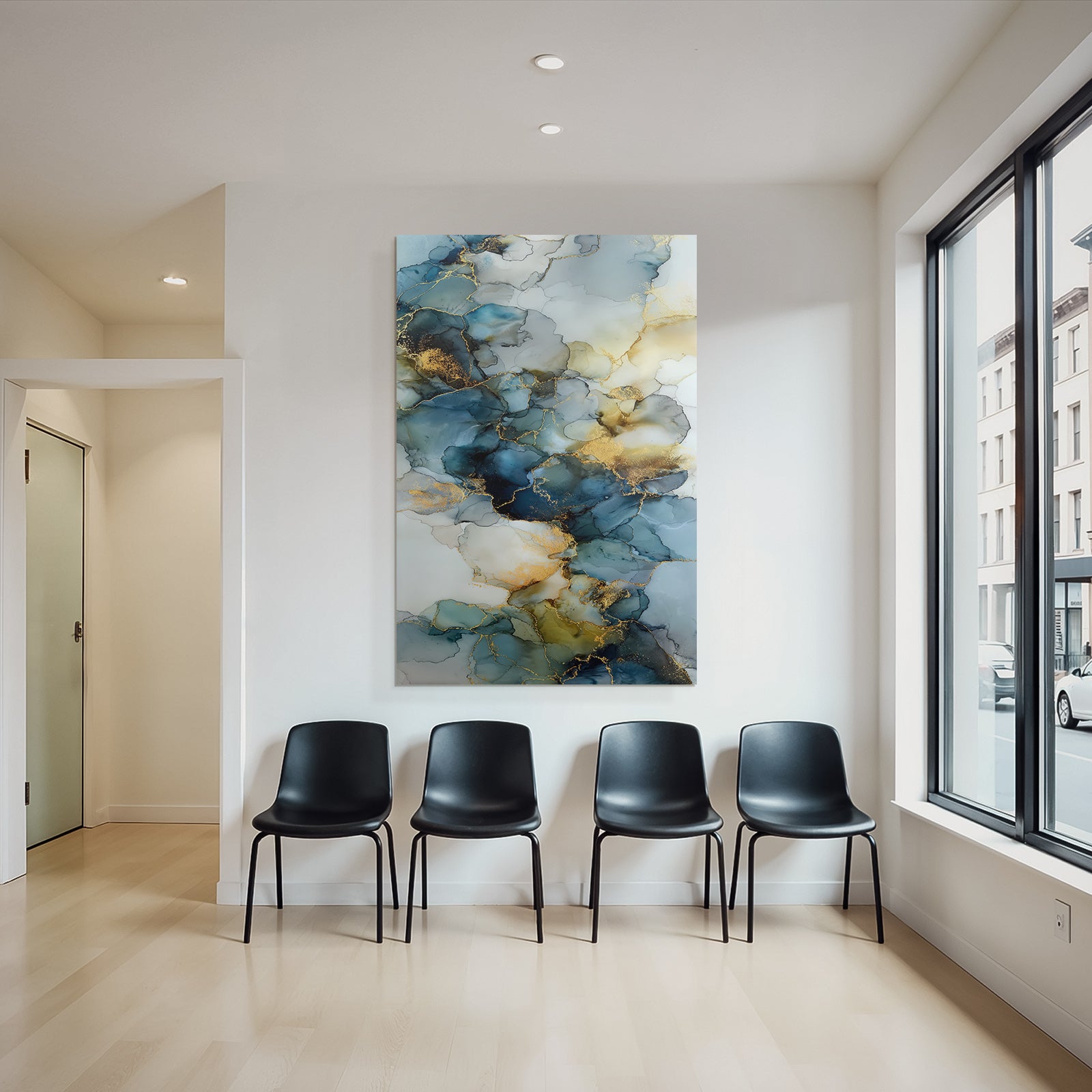 Alkoholtintenkunst In Blau Weiss Und Gold