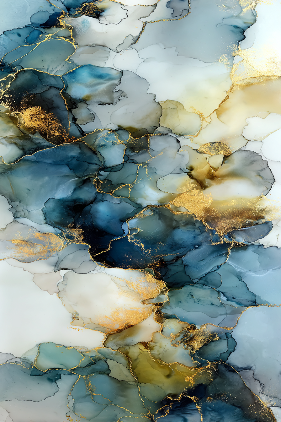 Alkoholtintenkunst In Blau Weiss Und Gold | Abstrakt | Stilrichtungen