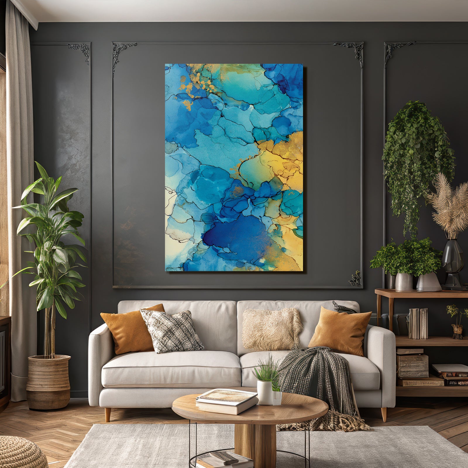 Blau Und Gelb Design Mit Goldakzenten