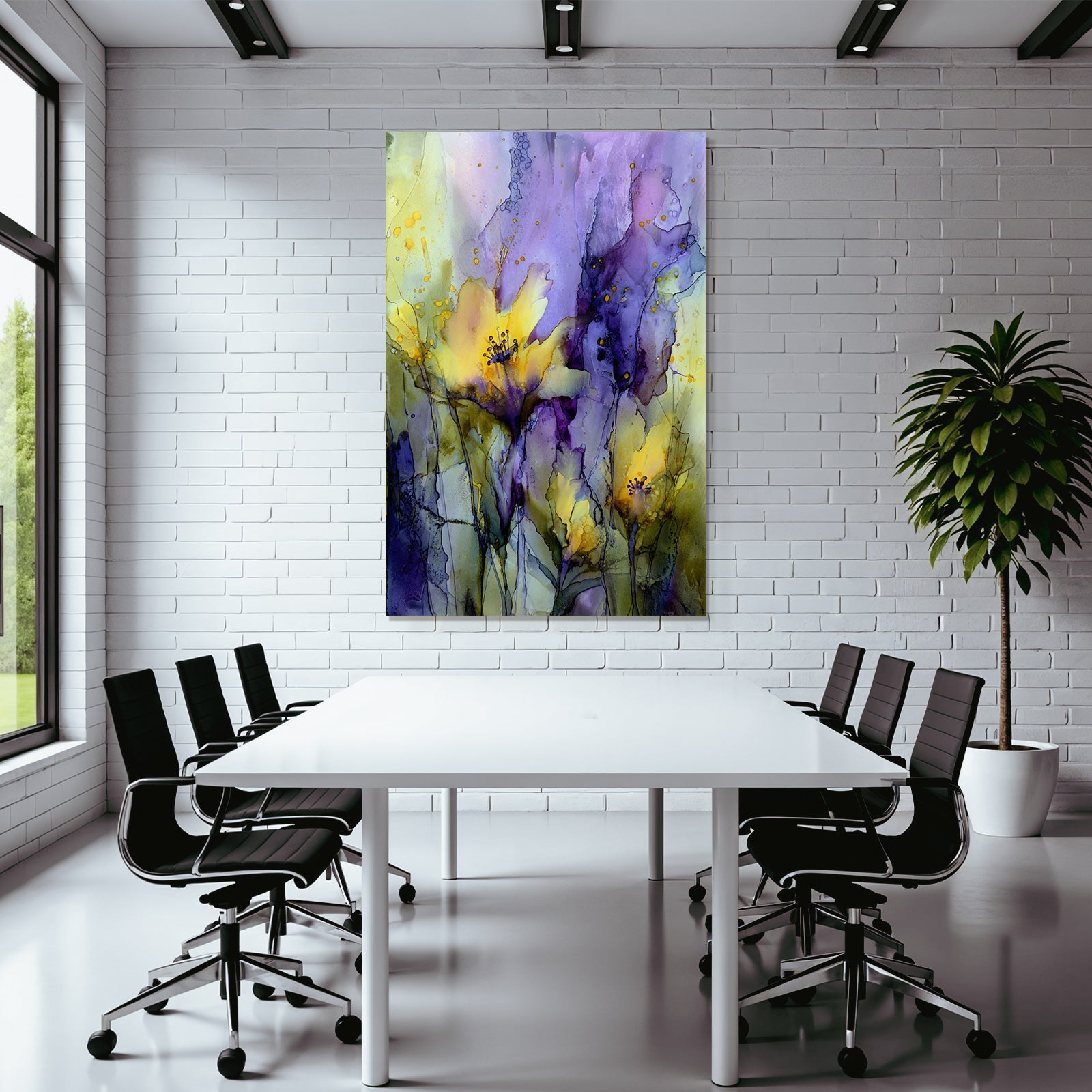 Blumenmalerei In Gelben Und Lila Nuancen