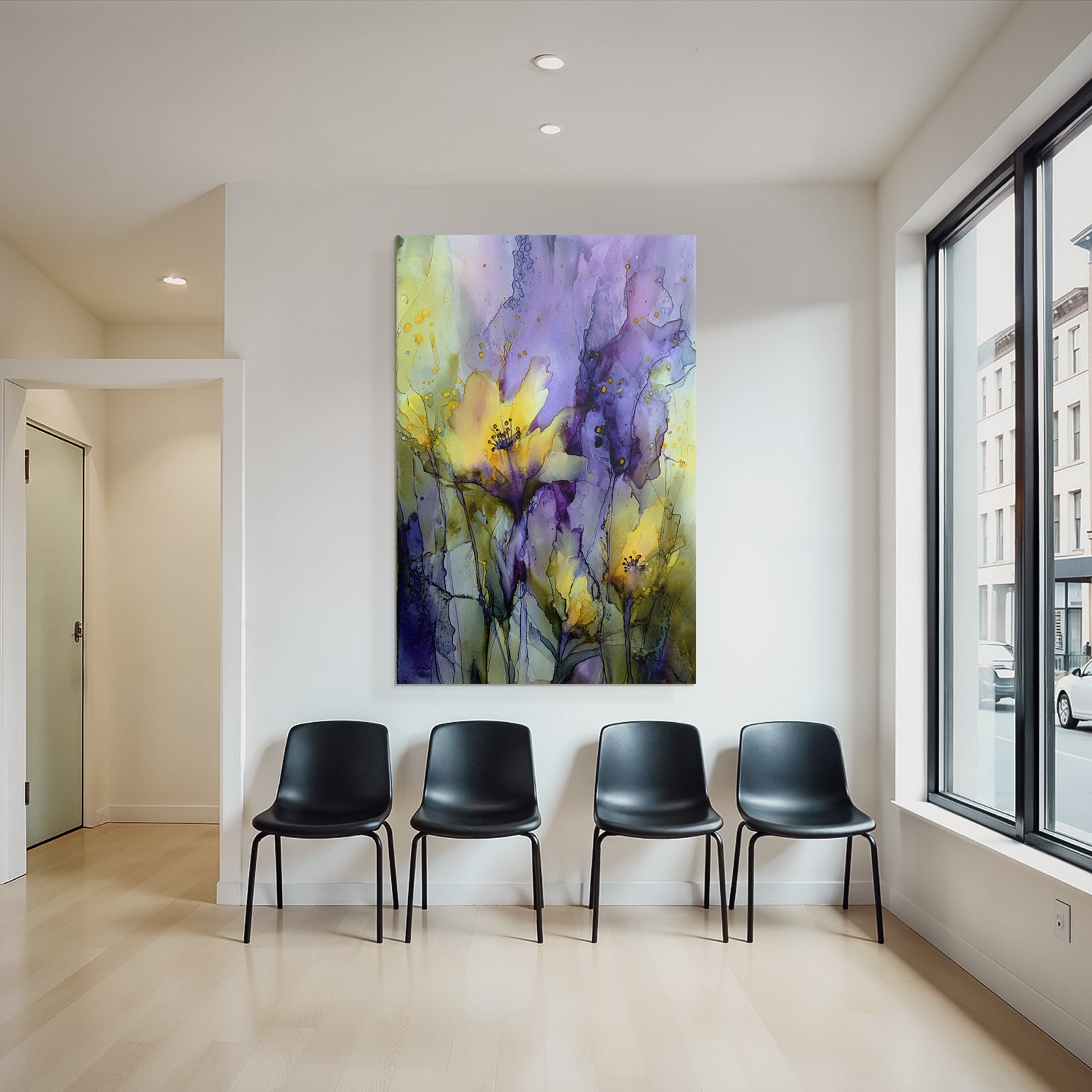 Blumenmalerei In Gelben Und Lila Nuancen