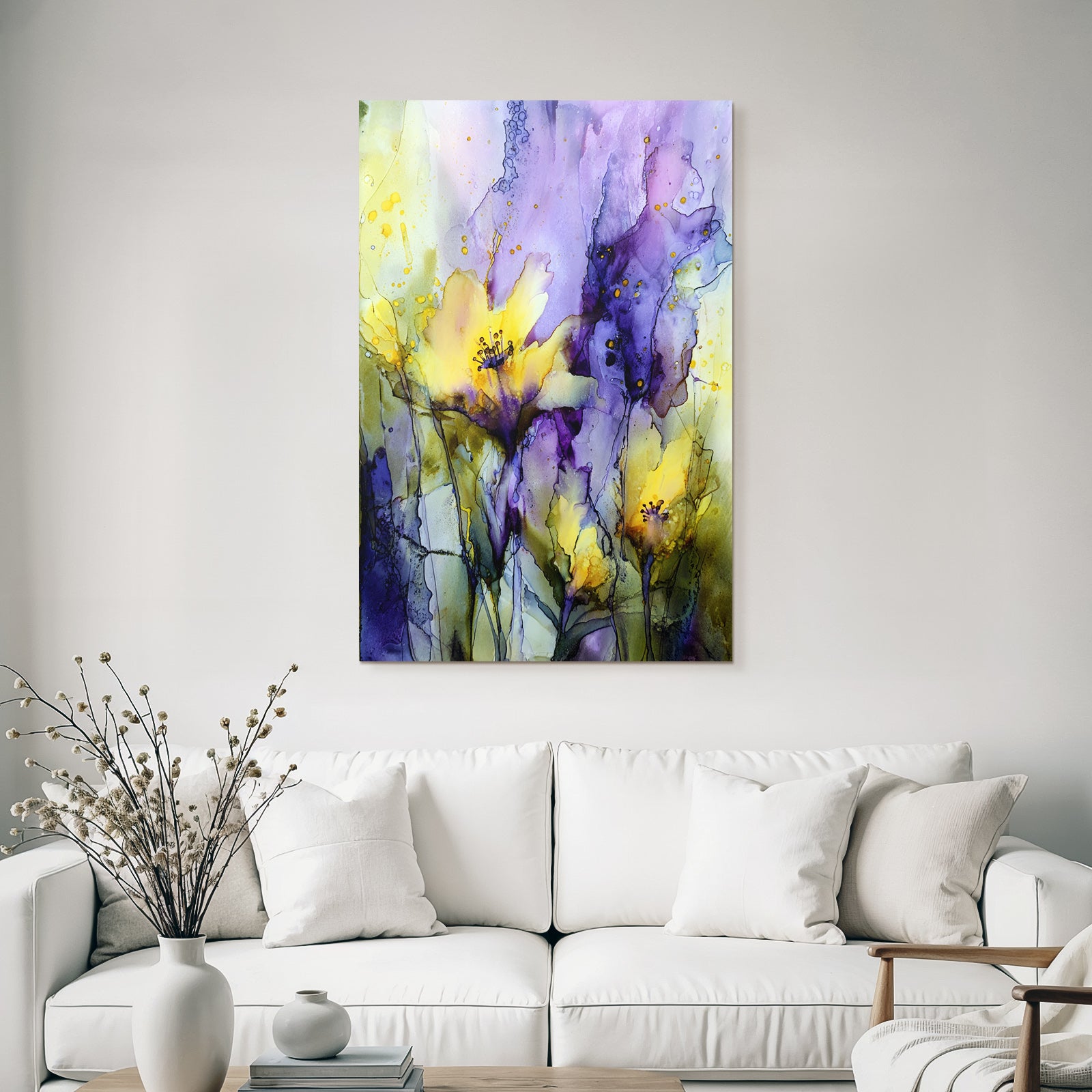 Blumenmalerei In Gelben Und Lila Nuancen