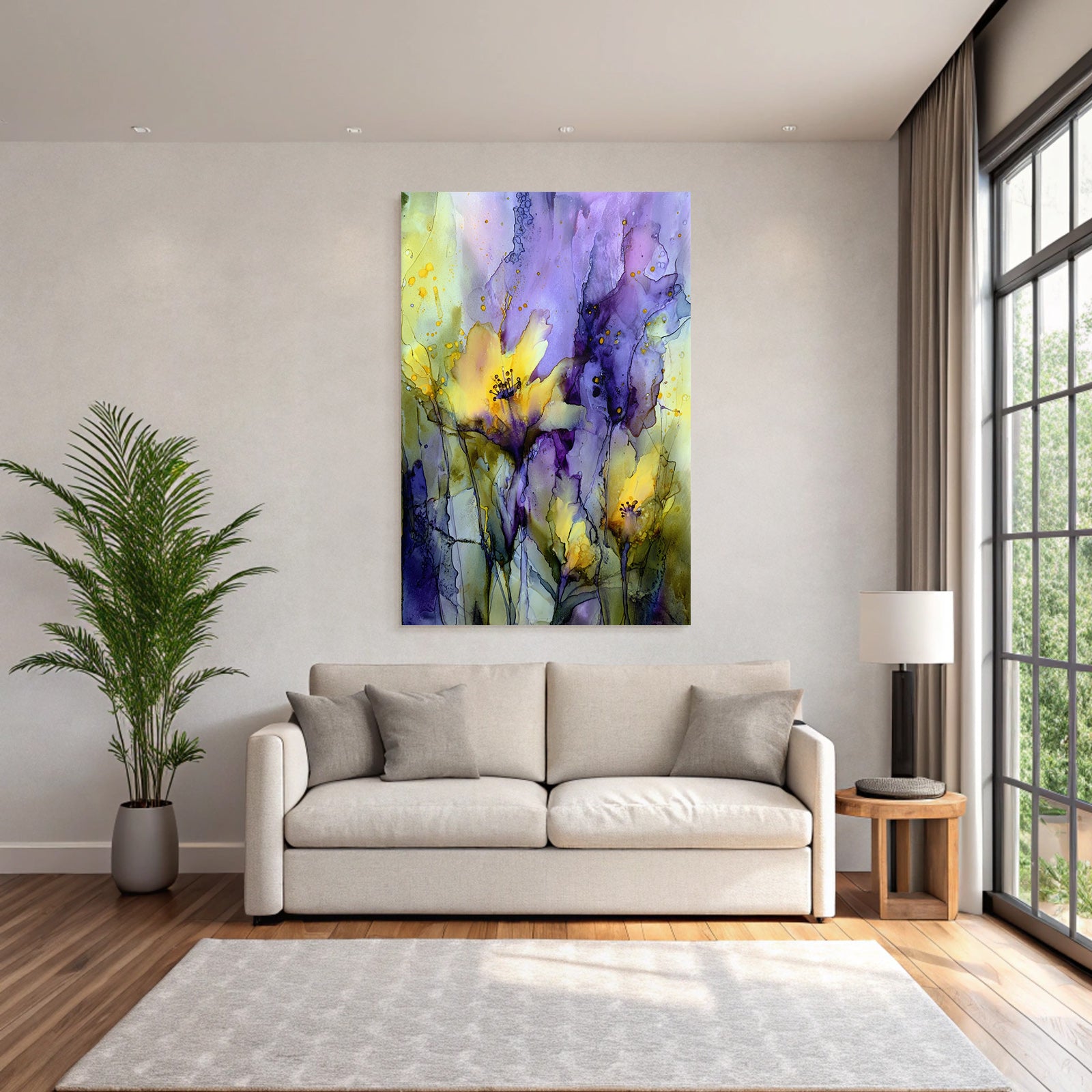 Blumenmalerei In Gelben Und Lila Nuancen