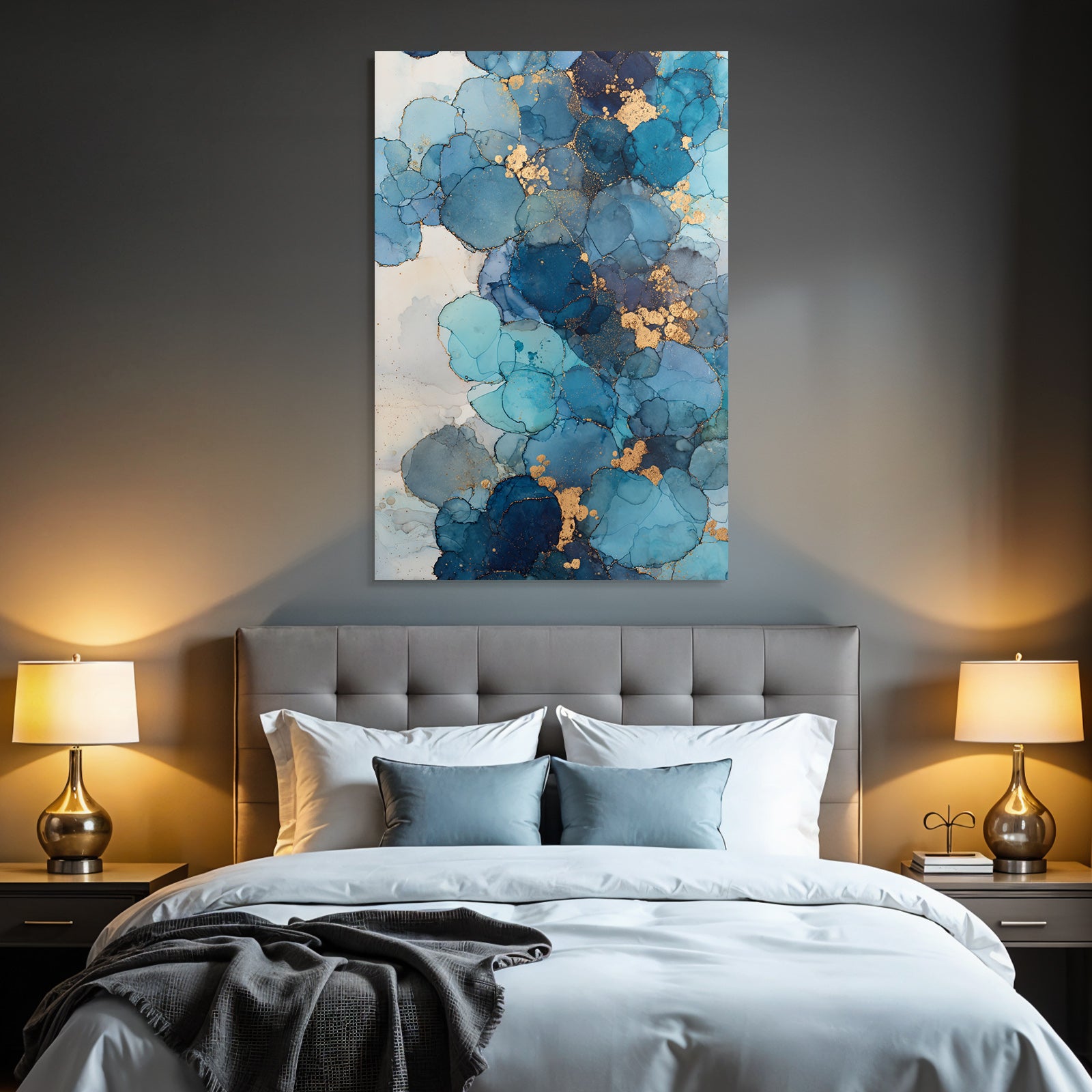 Design Aus Alkohol Tinte In Blau Mit Goldakzenten