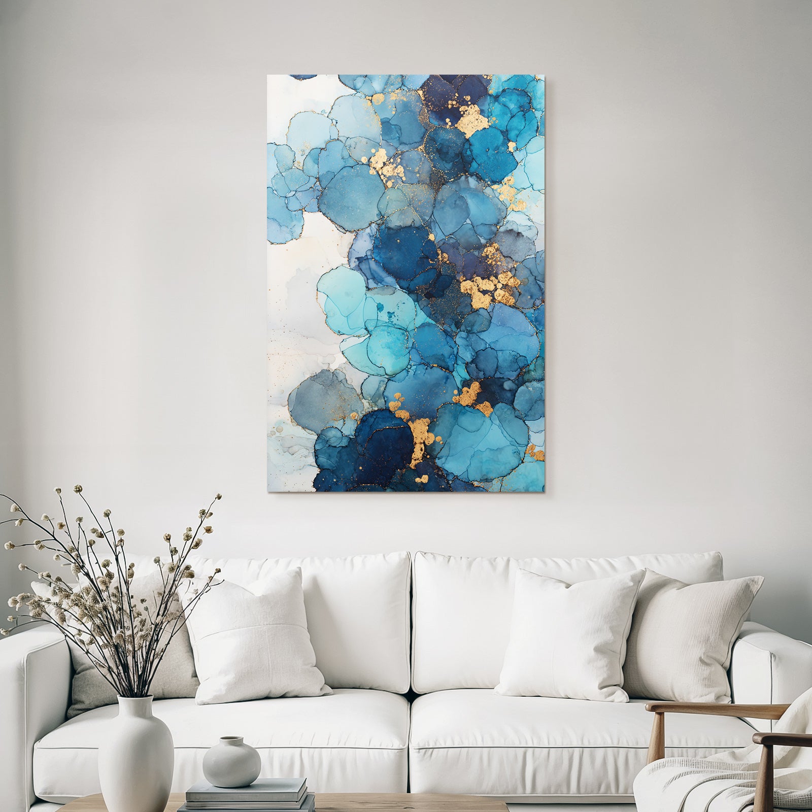 Design Aus Alkohol Tinte In Blau Mit Goldakzenten