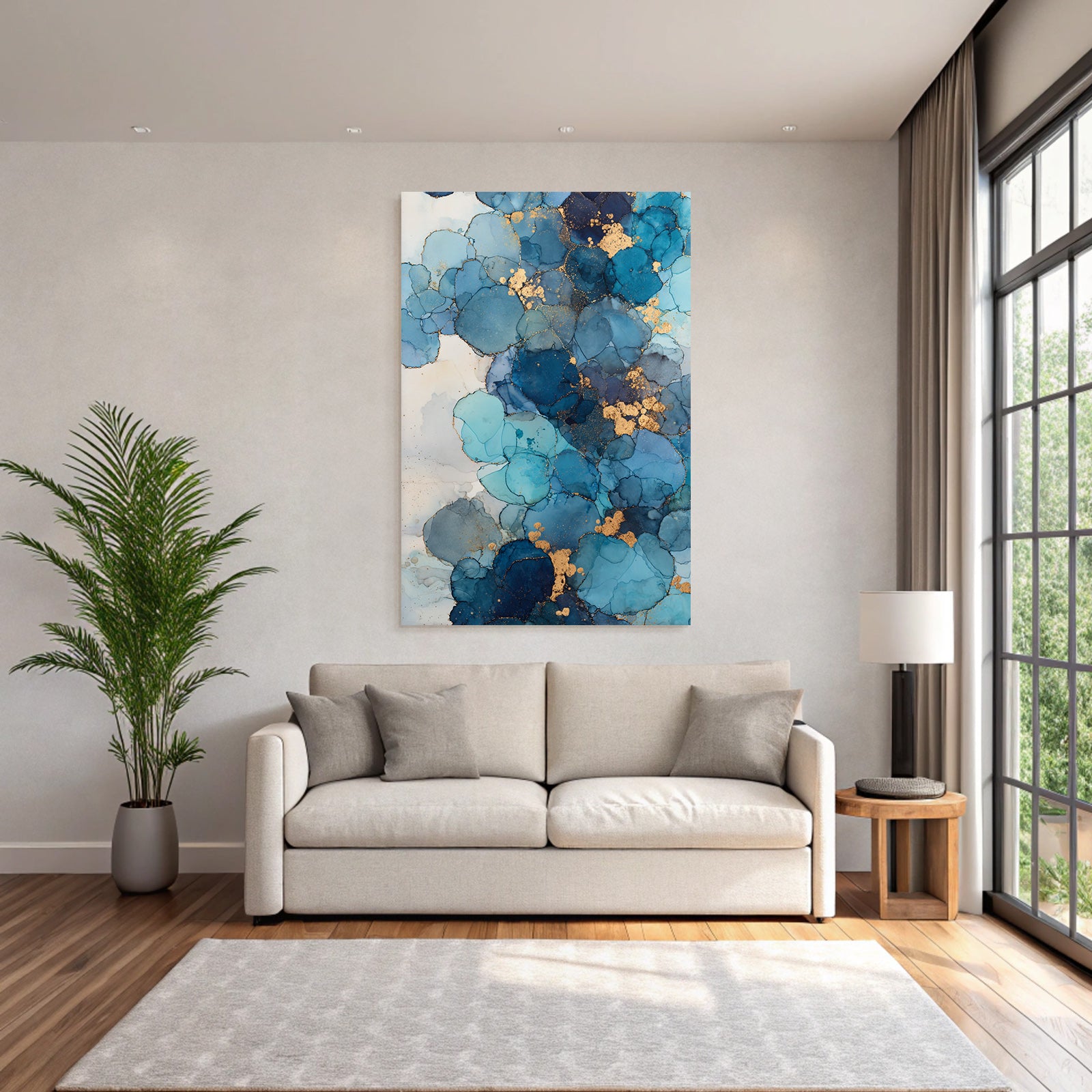 Design Aus Alkohol Tinte In Blau Mit Goldakzenten