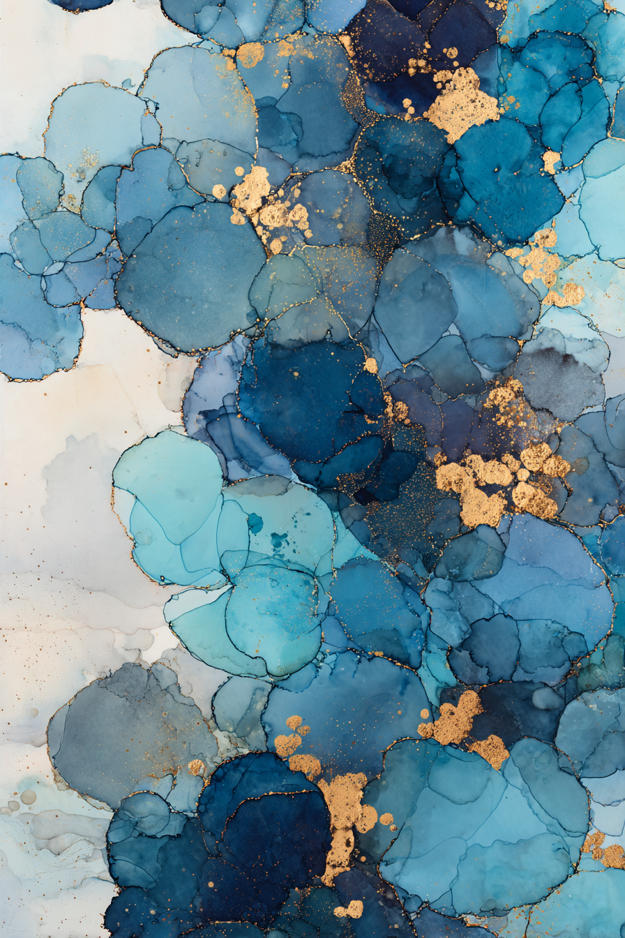 Design Aus Alkohol Tinte In Blau Mit Goldakzenten | Abstrakt | Stilrichtungen