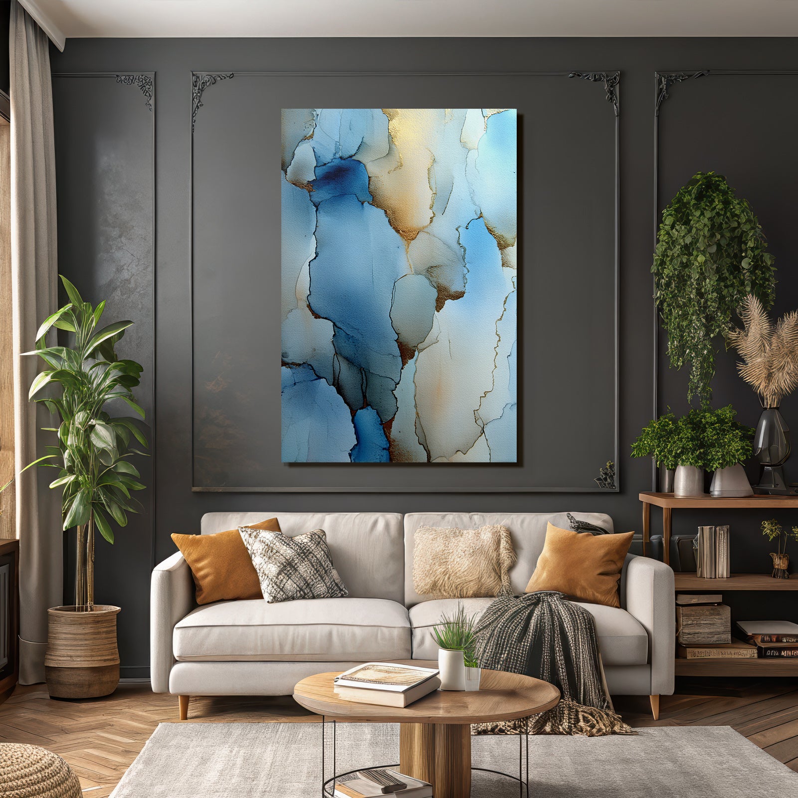 Design Fluid Art Mit Blau Und Gold