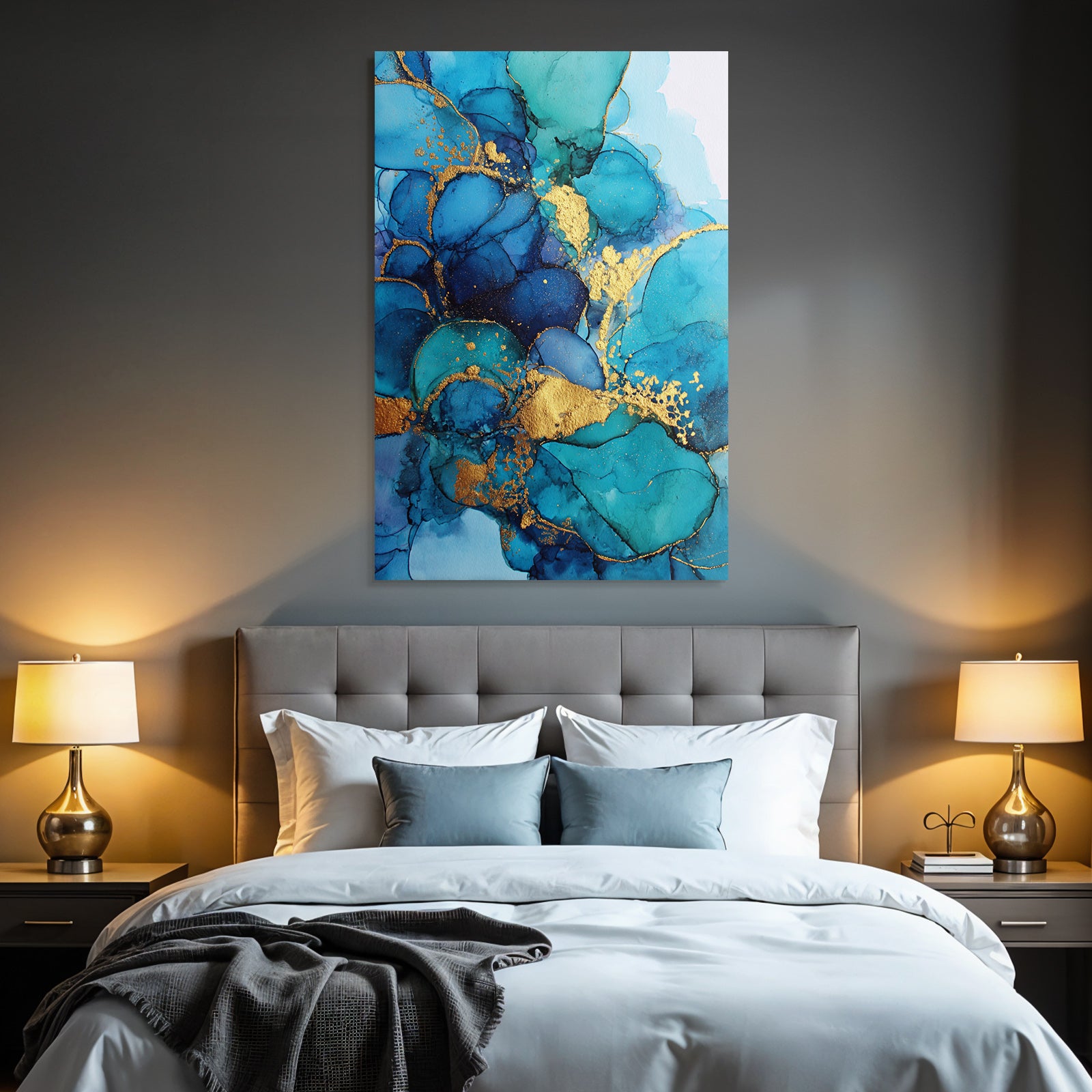 Design Mit Blau Türkis Goldakzenten Und Alkohol Tinte