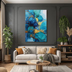 Design Mit Blau Türkis Goldakzenten Und Alkohol Tinte