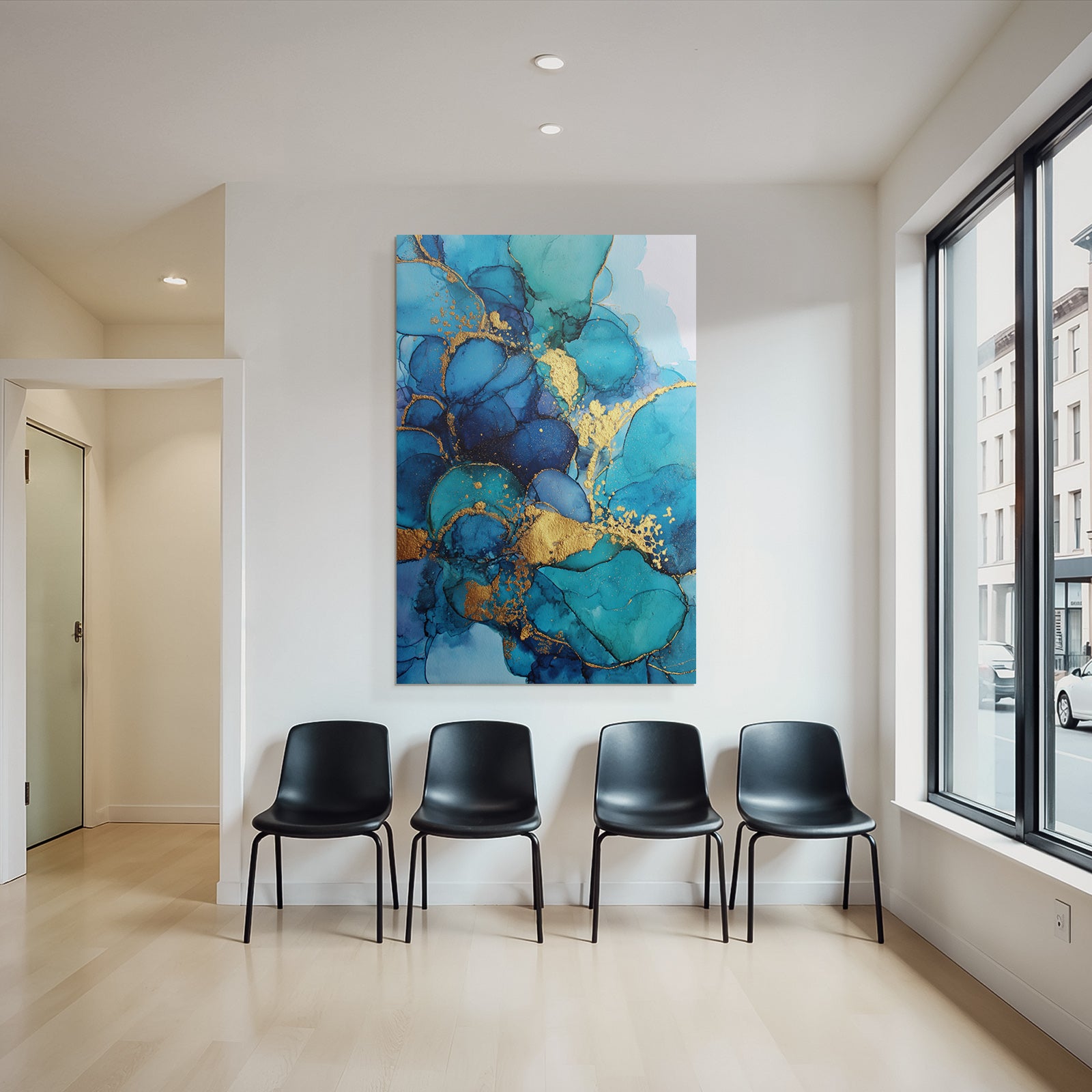Design Mit Blau Türkis Goldakzenten Und Alkohol Tinte