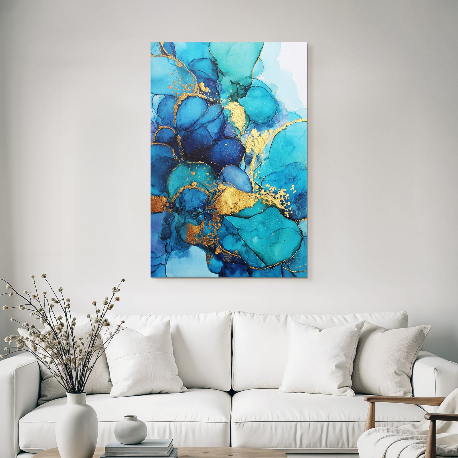 Design Mit Blau Türkis Goldakzenten Und Alkohol Tinte