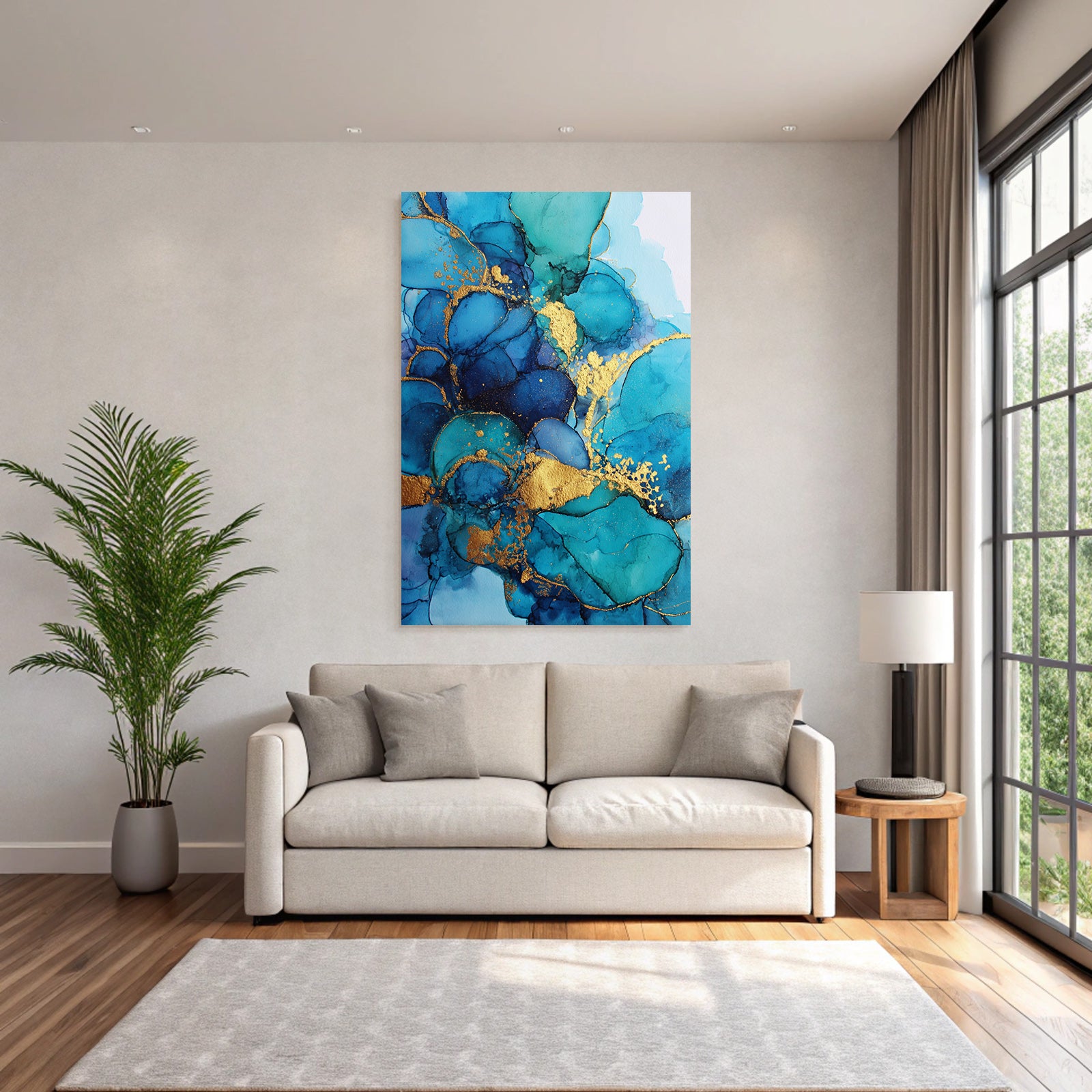 Design Mit Blau Türkis Goldakzenten Und Alkohol Tinte
