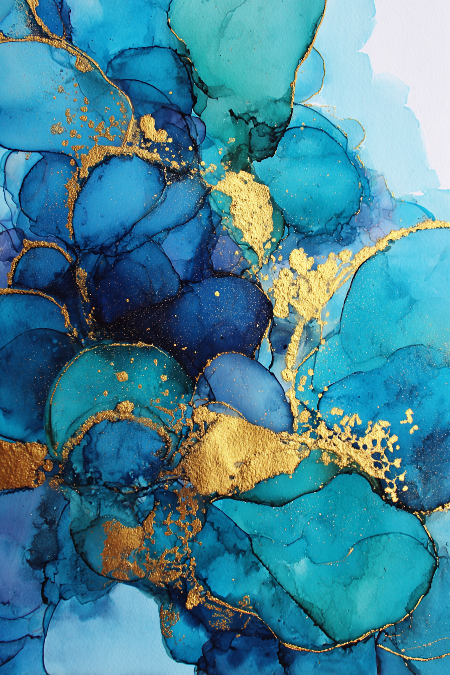 Design Mit Blau Türkis Goldakzenten Und Alkohol Tinte | Abstrakt | Stilrichtungen