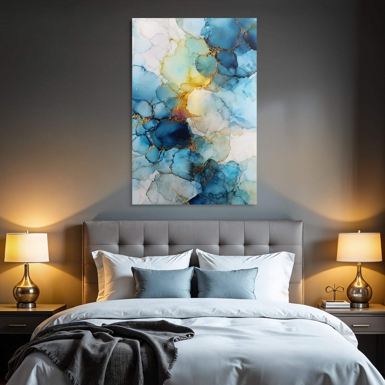 Design Mit Blau Türkis Und Goldenen Tönen Alkoholtinte