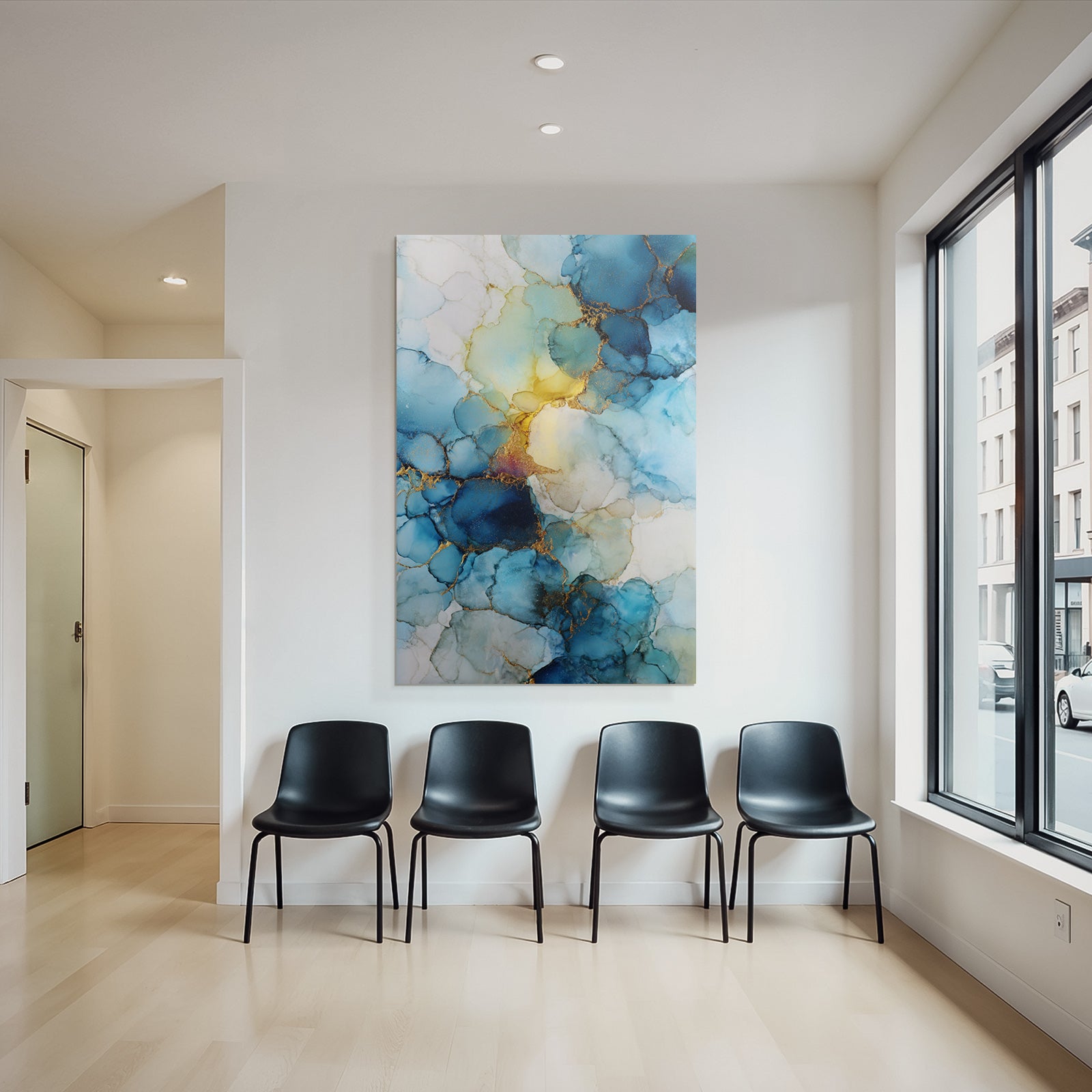 Design Mit Blau Türkis Und Goldenen Tönen Alkoholtinte