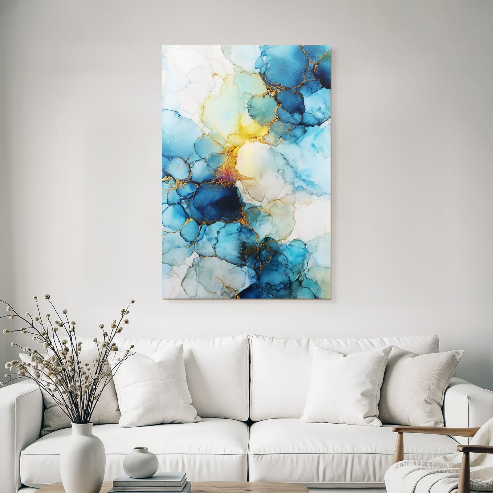 Design Mit Blau Türkis Und Goldenen Tönen Alkoholtinte