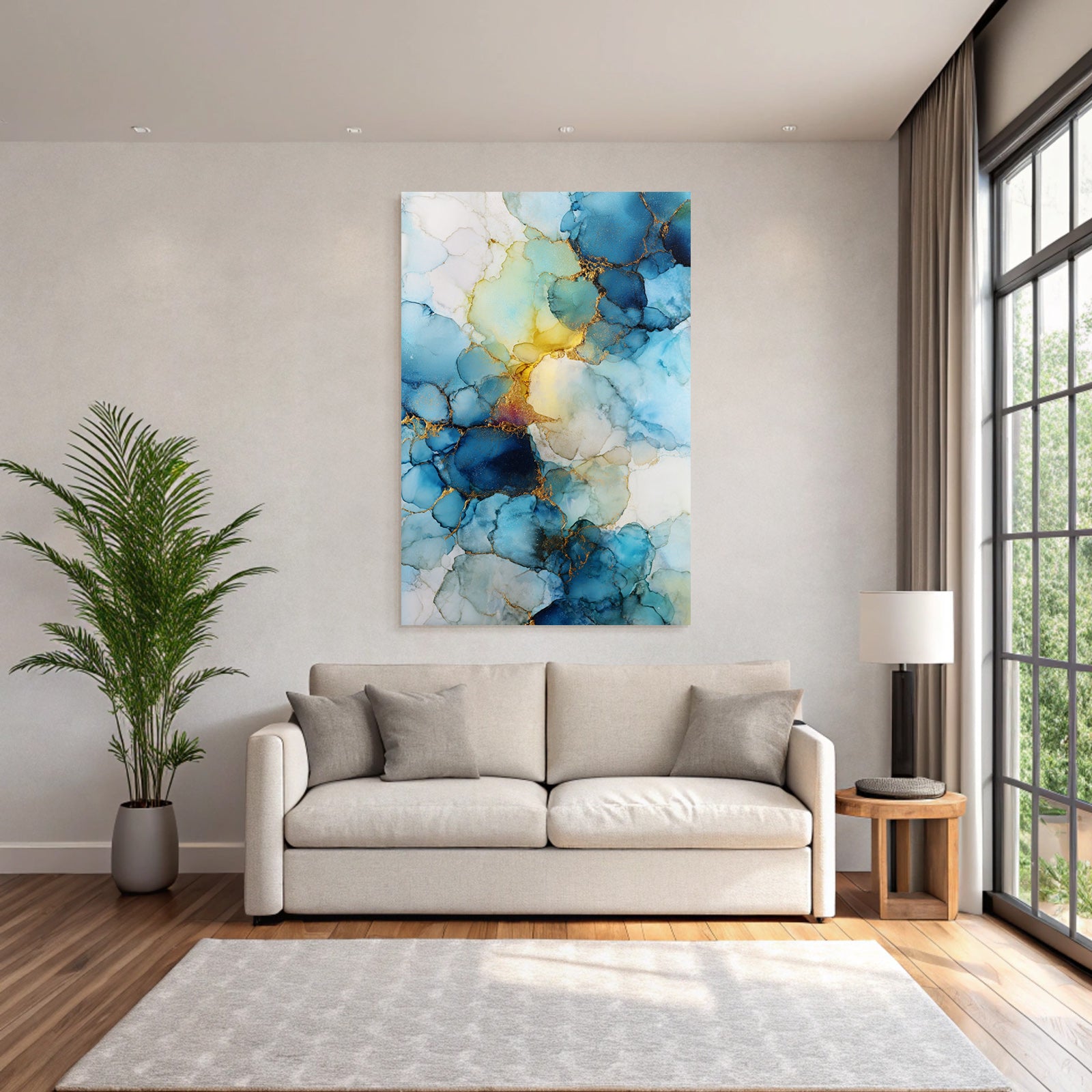 Design Mit Blau Türkis Und Goldenen Tönen Alkoholtinte