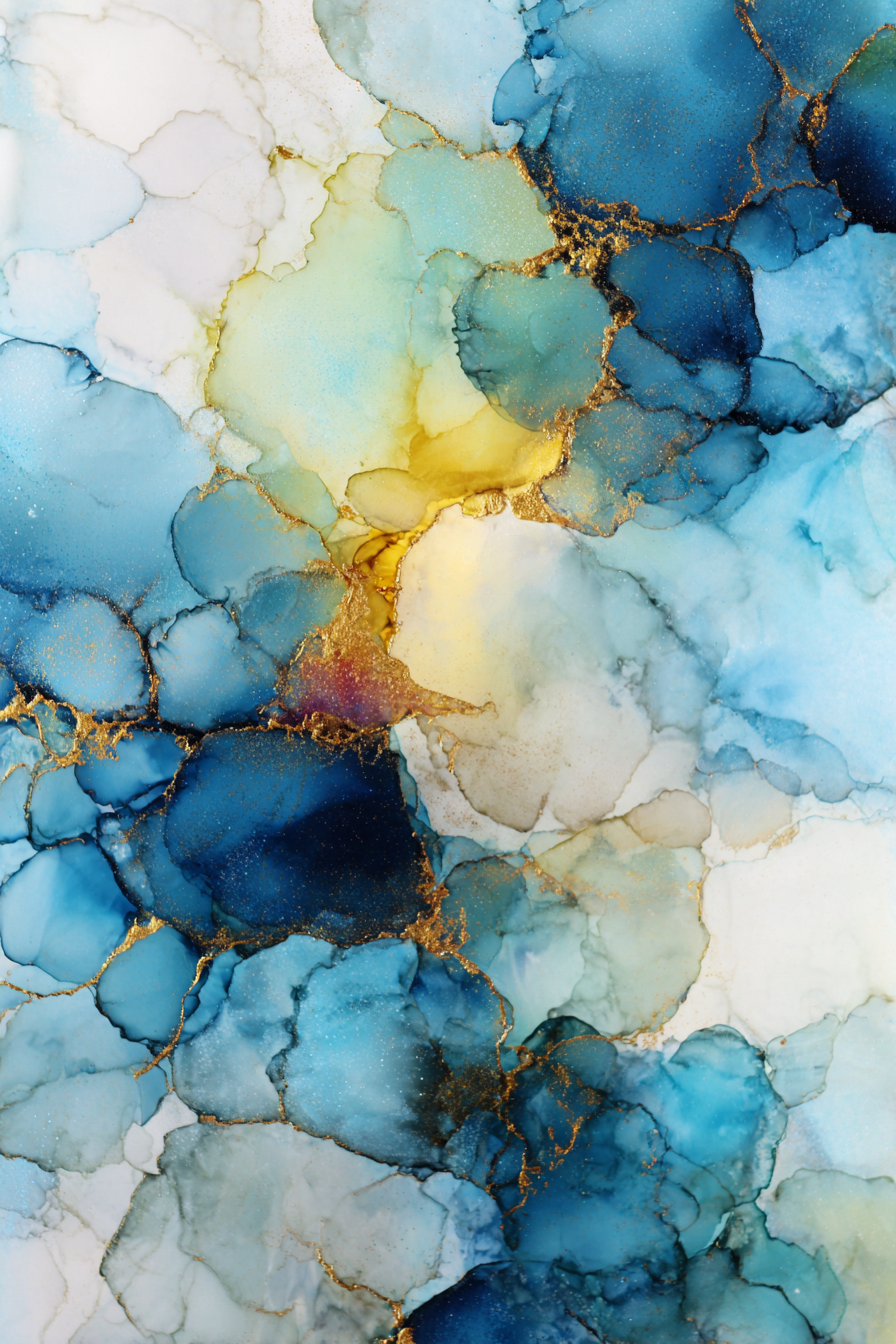 Design Mit Blau Türkis Und Goldenen Tönen Alkoholtinte | Abstrakt | Stilrichtungen