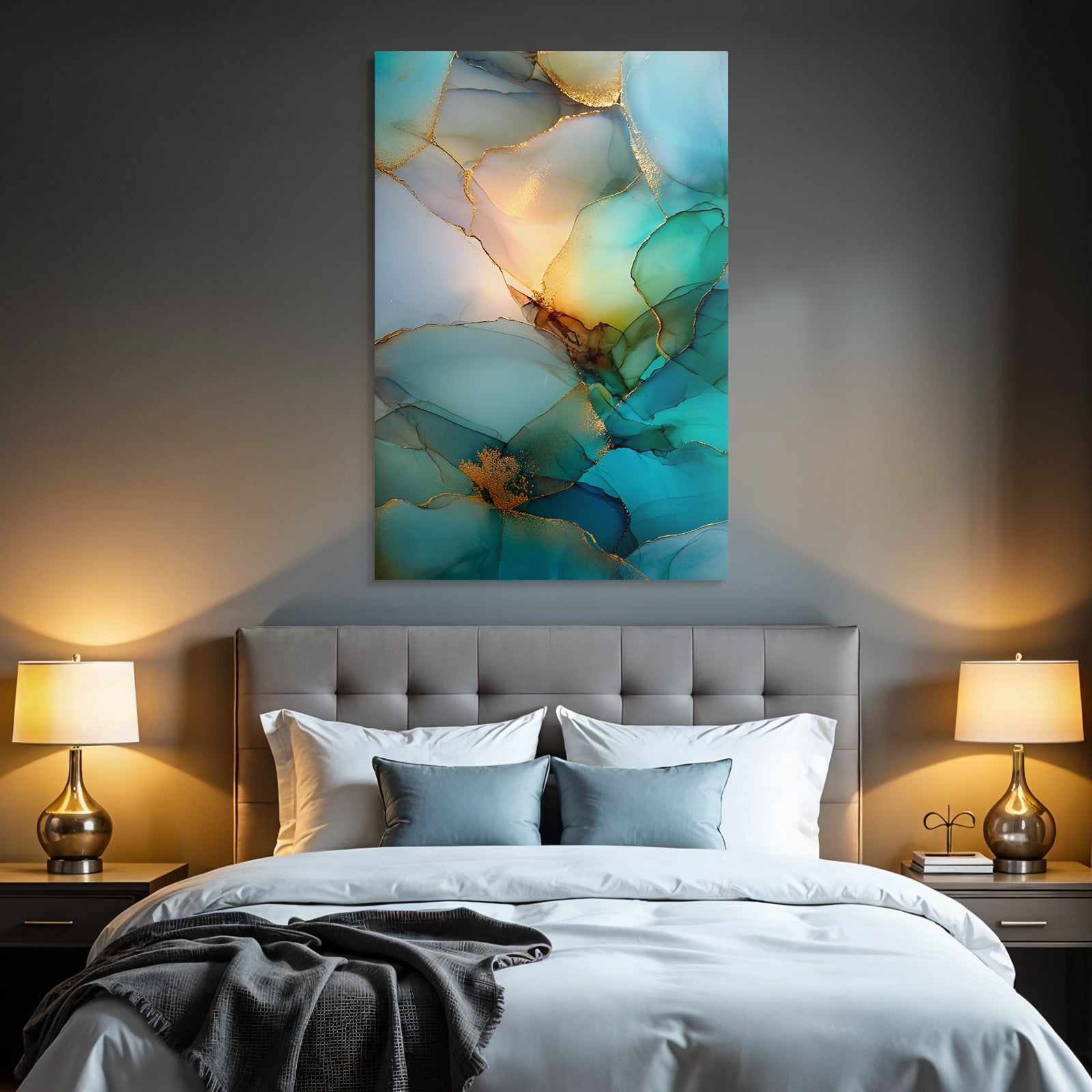 Fliesende Farben Blau Teal Gold