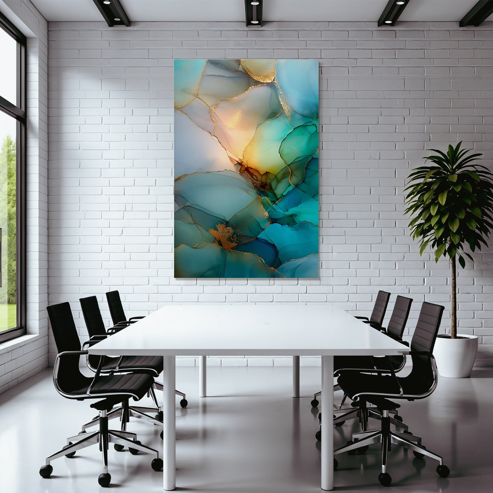 Fliesende Farben Blau Teal Gold
