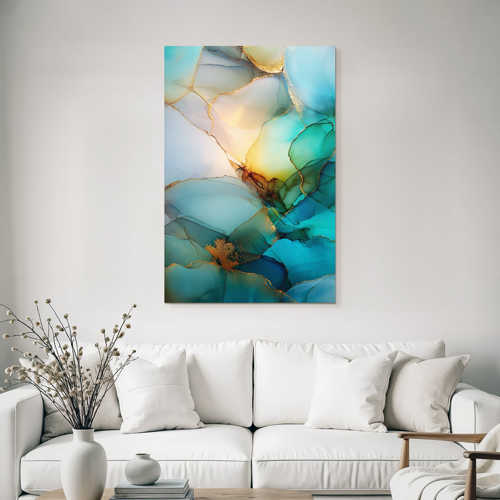 Fliesende Farben Blau Teal Gold