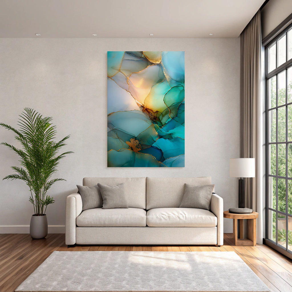 Fliesende Farben Blau Teal Gold