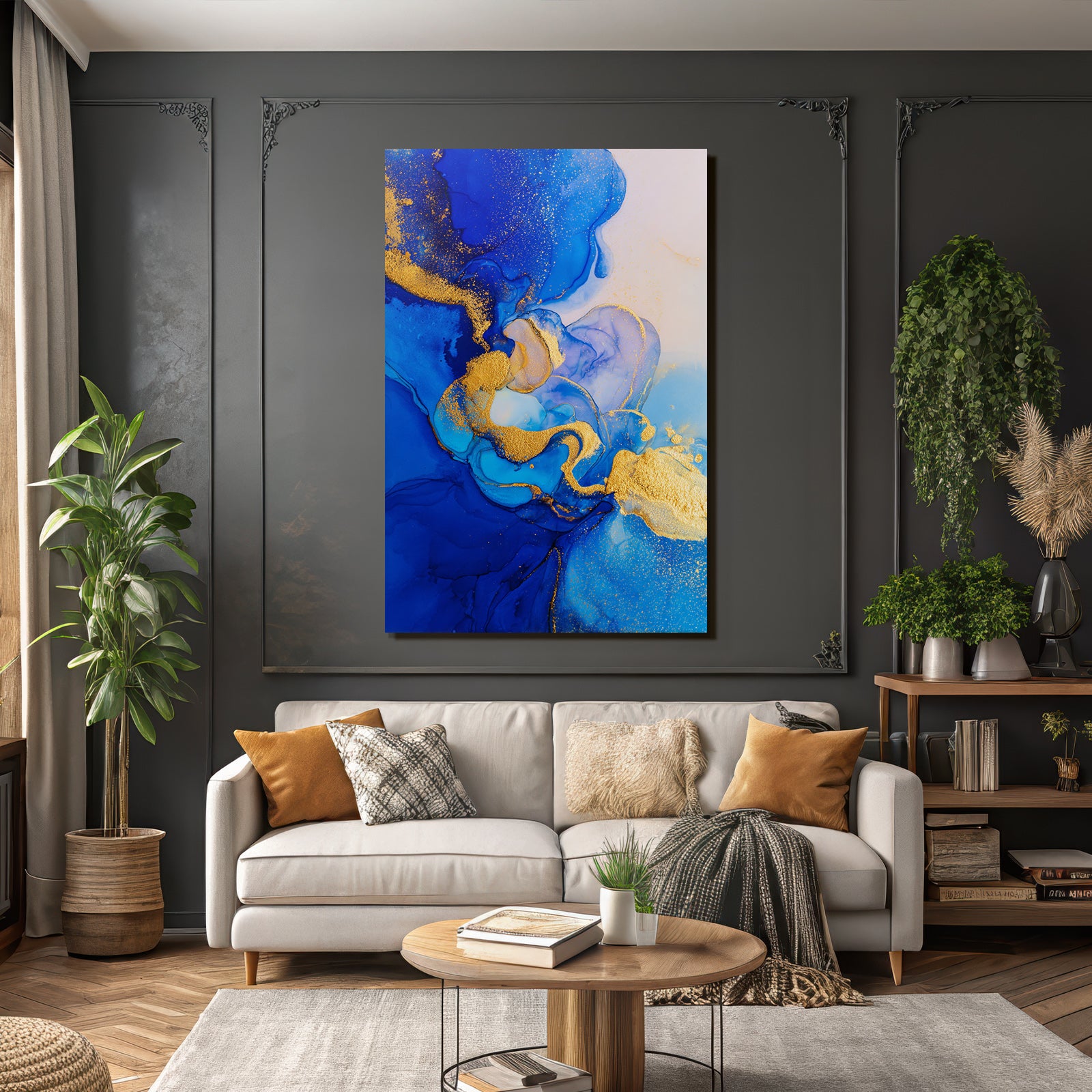 Flüssige Blaü Goldene Kunst