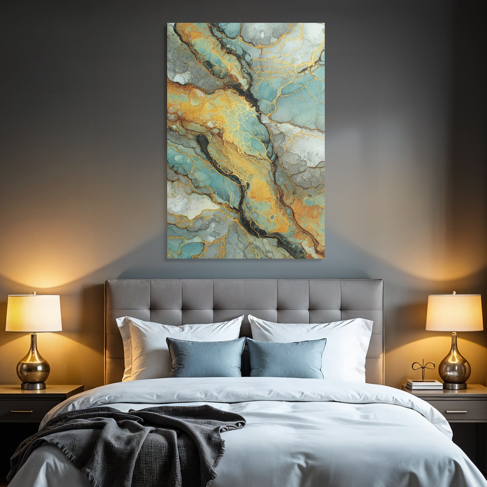 Flüssige Kunst Mit Blau Grau Und Gold