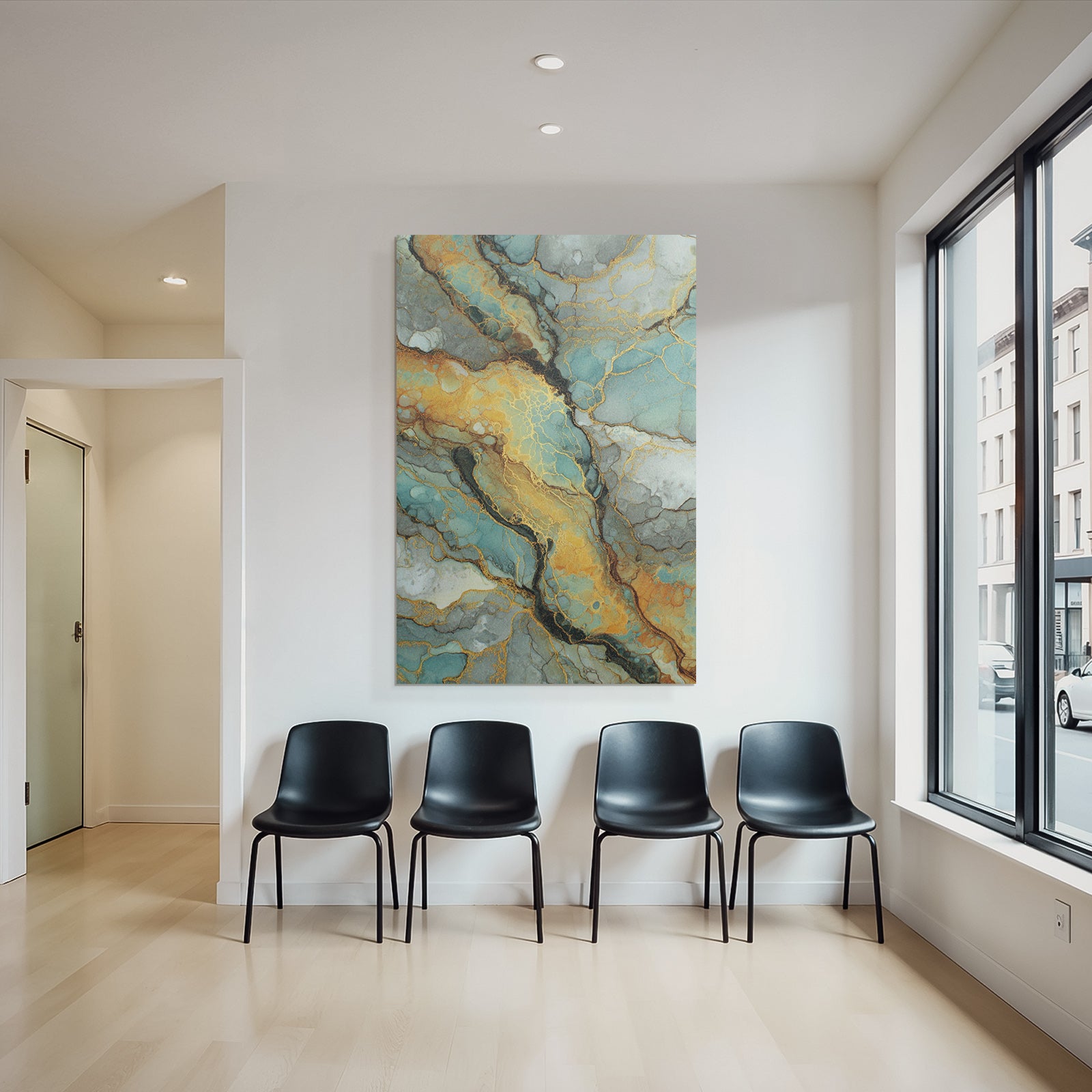Flüssige Kunst Mit Blau Grau Und Gold