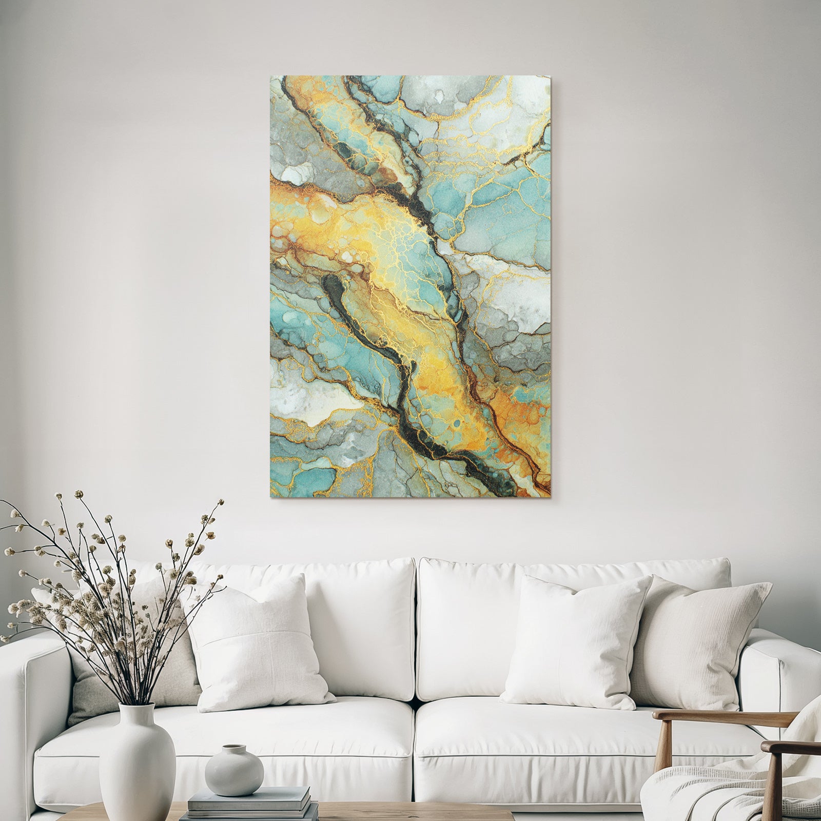 Flüssige Kunst Mit Blau Grau Und Gold