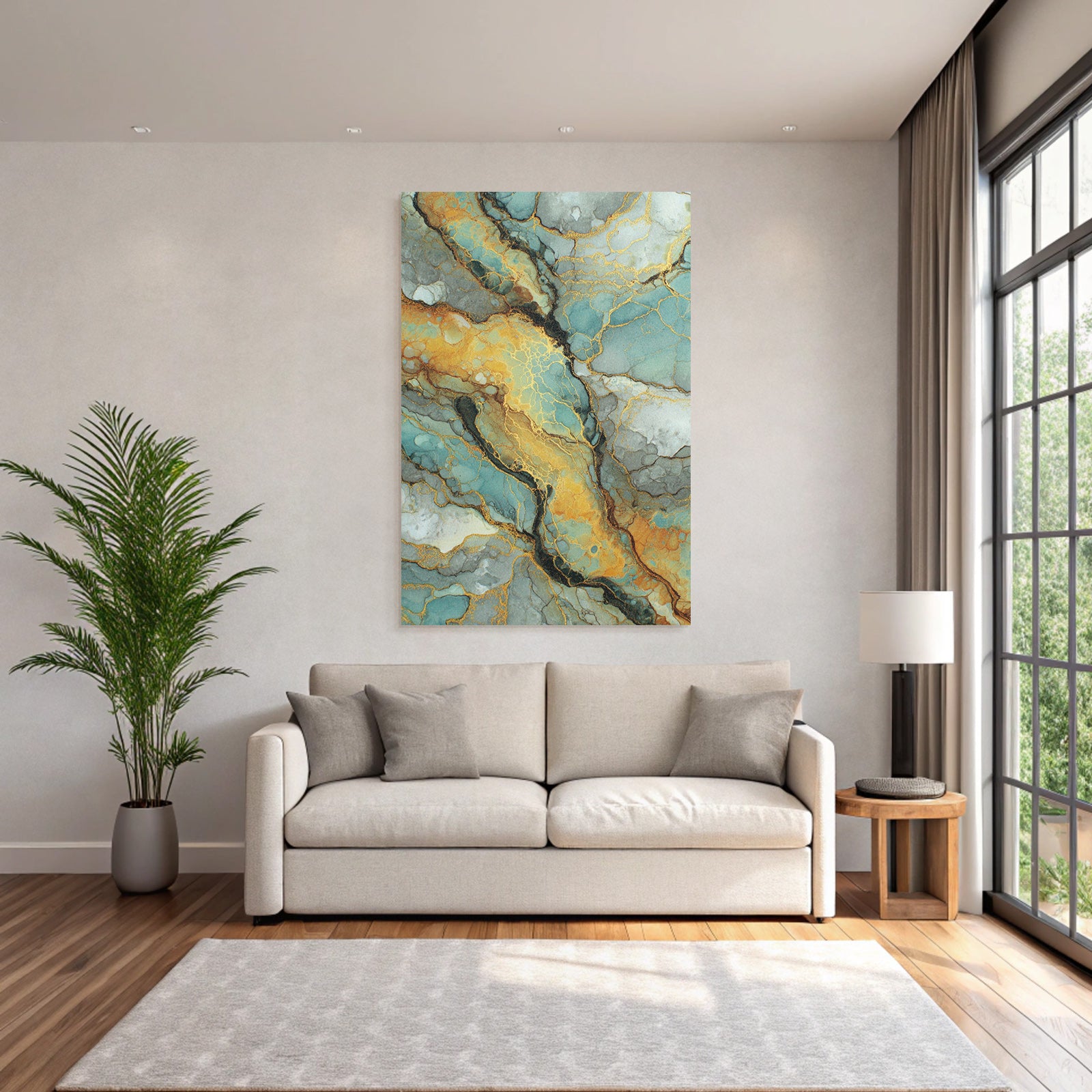 Flüssige Kunst Mit Blau Grau Und Gold
