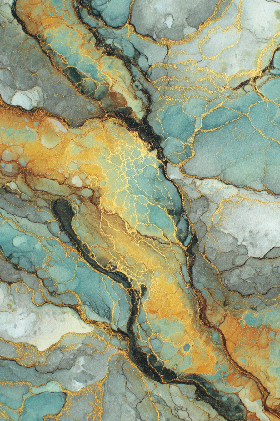 Flüssige Kunst Mit Blau Grau Und Gold | Abstrakt | Stilrichtungen