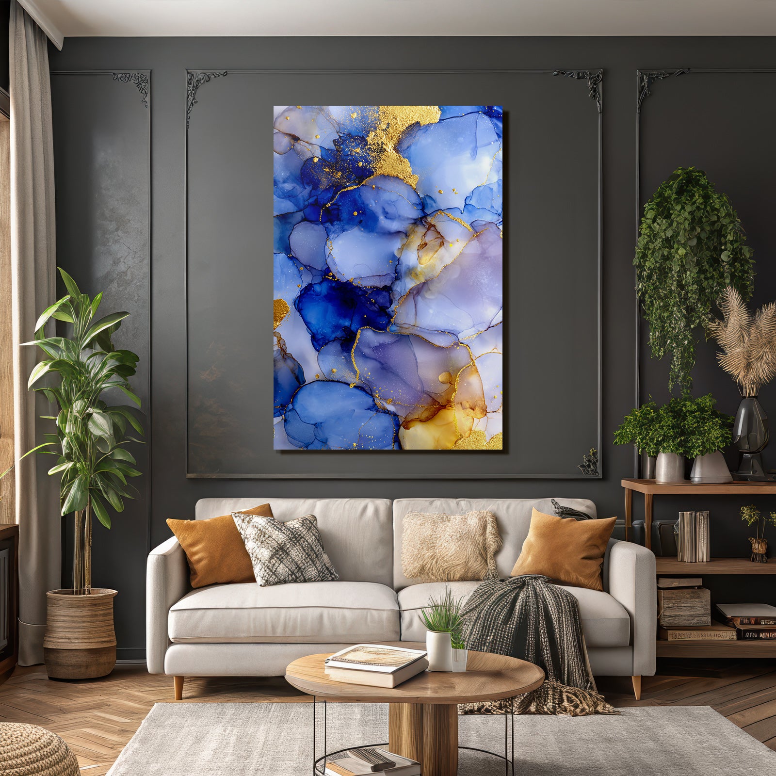 Flüssiges Design Mit Blautonen Und Goldakzenten