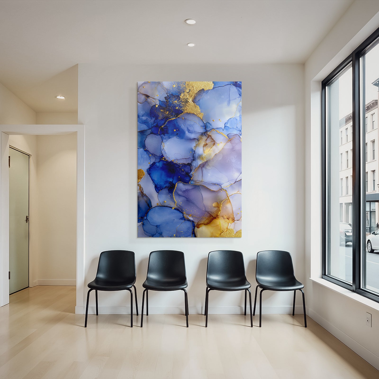 Flüssiges Design Mit Blautonen Und Goldakzenten