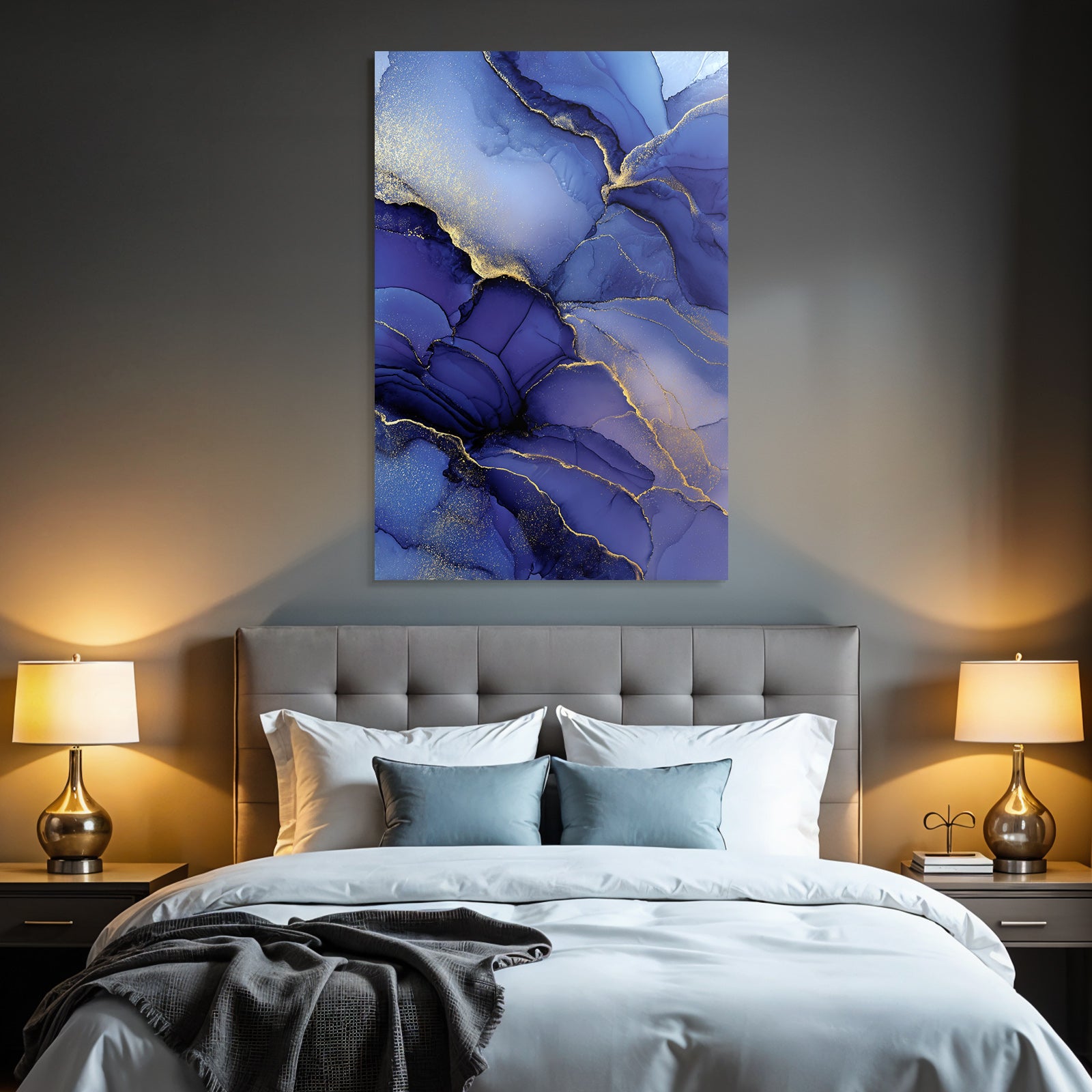 Flüssigkunst Blau Lila Goldakzente