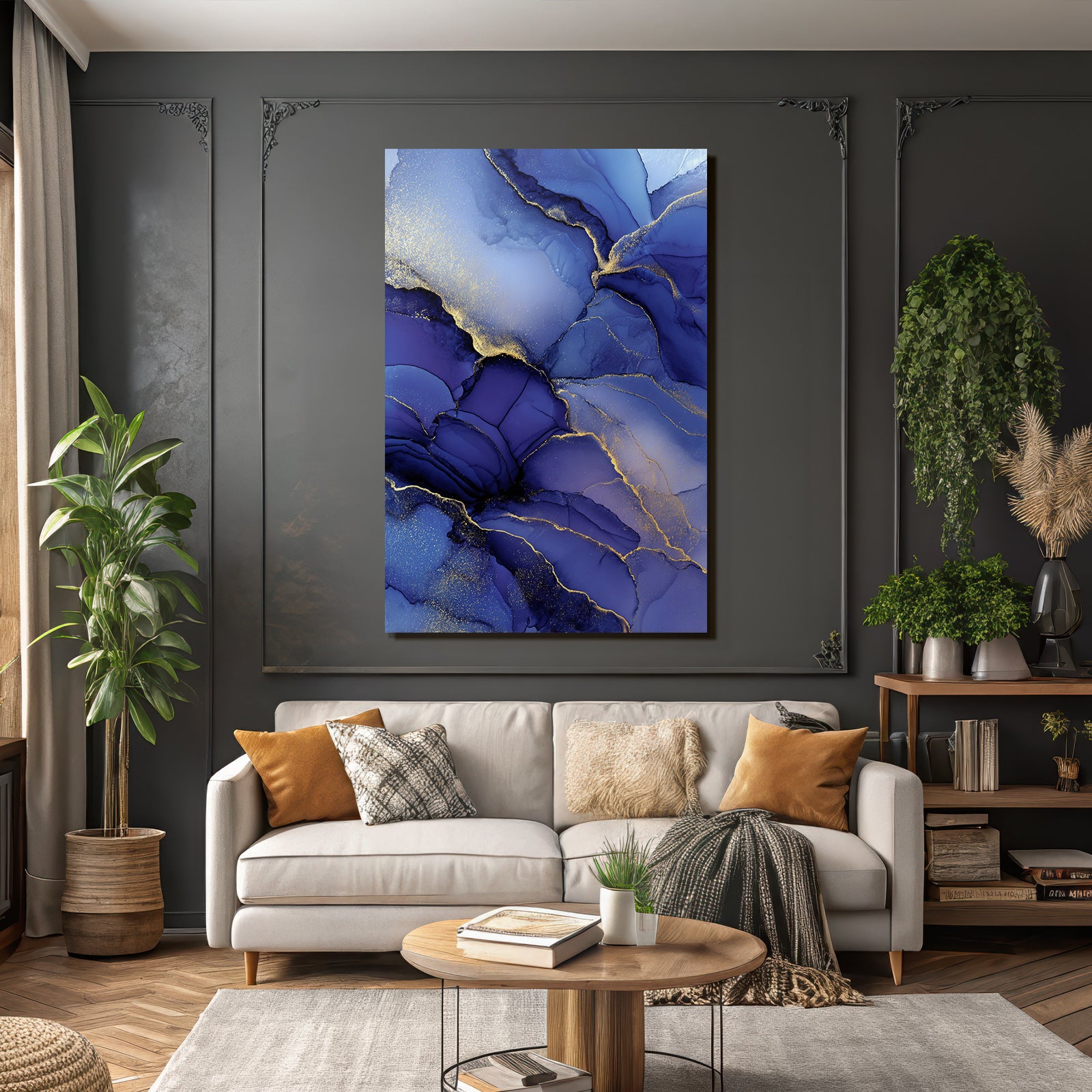 Flüssigkunst Blau Lila Goldakzente