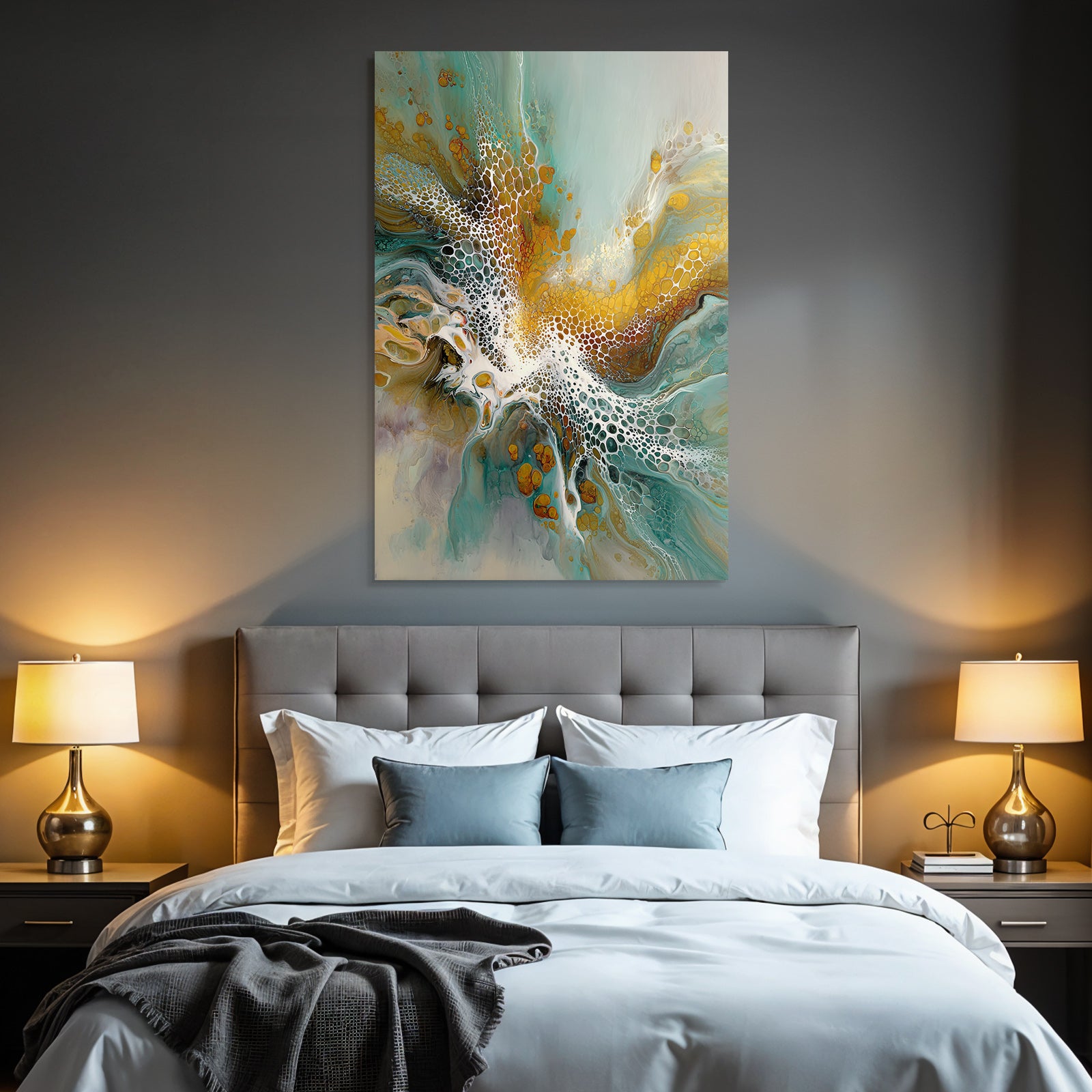 Fluid Art Bild Türkis Gold Weiss