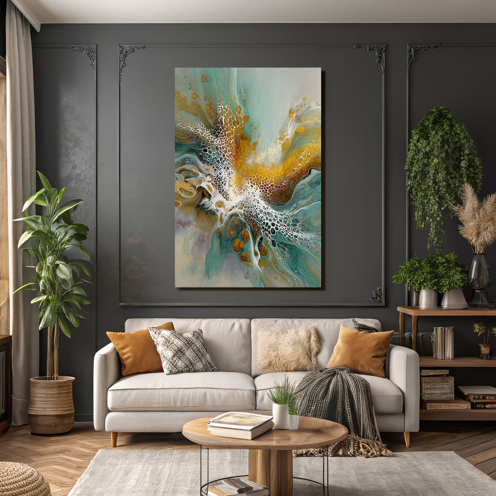 Fluid Art Bild Türkis Gold Weiss