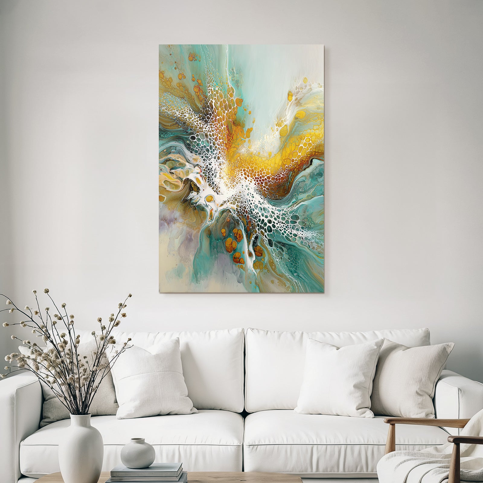 Fluid Art Bild Türkis Gold Weiss