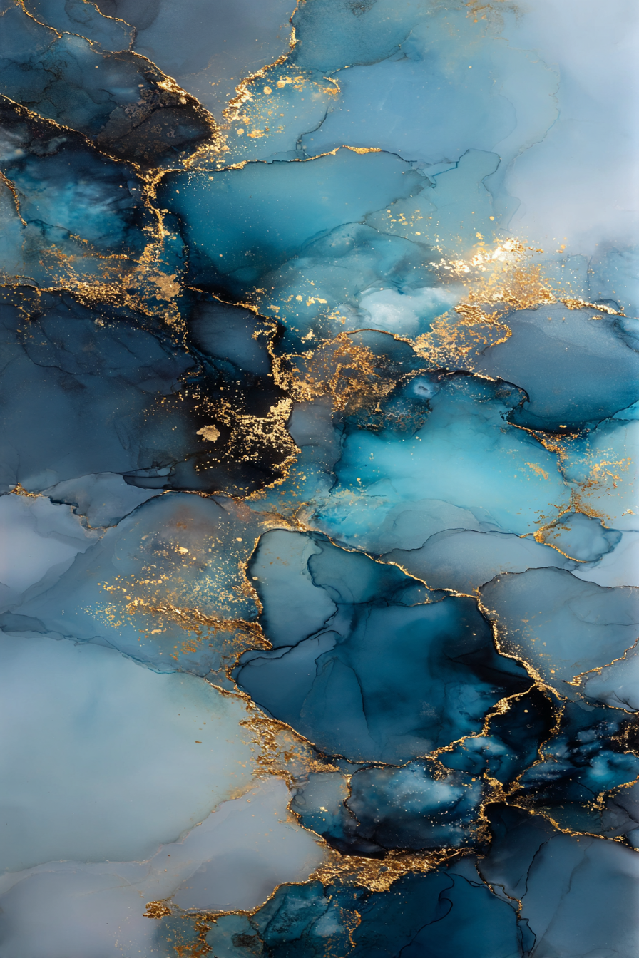 Fluid Art Mit Blaün Und Türkisen Schwungen Und Goldakzenten | Abstrakt | Stilrichtungen