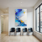 Fluide Formen In Blau Mit Gelb Und Zarten Goldlinien