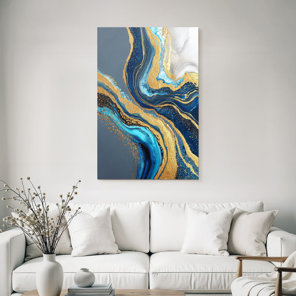Fluide Muster Marineblau Türkis Goldakzente