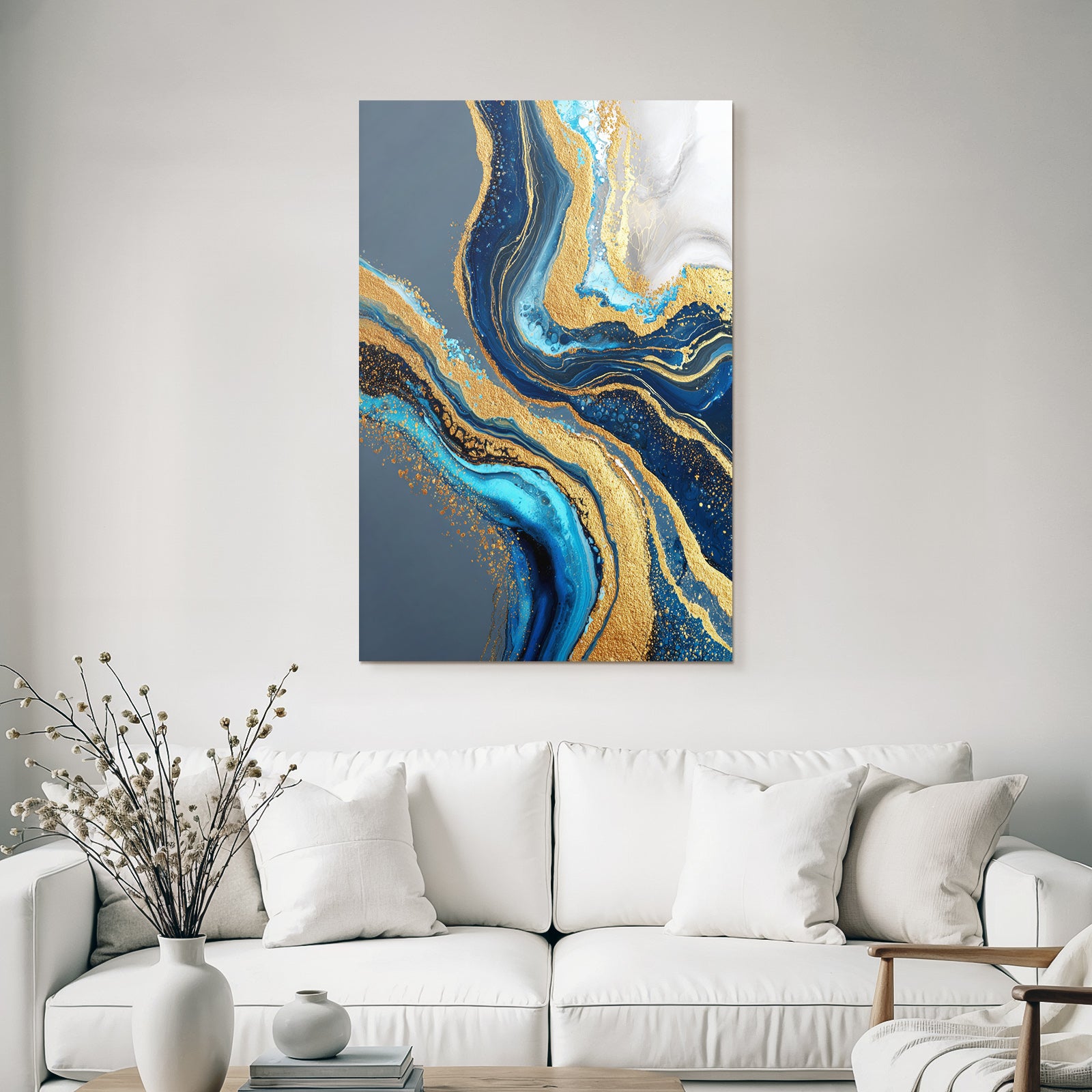 Fluide Muster Marineblau Türkis Goldakzente