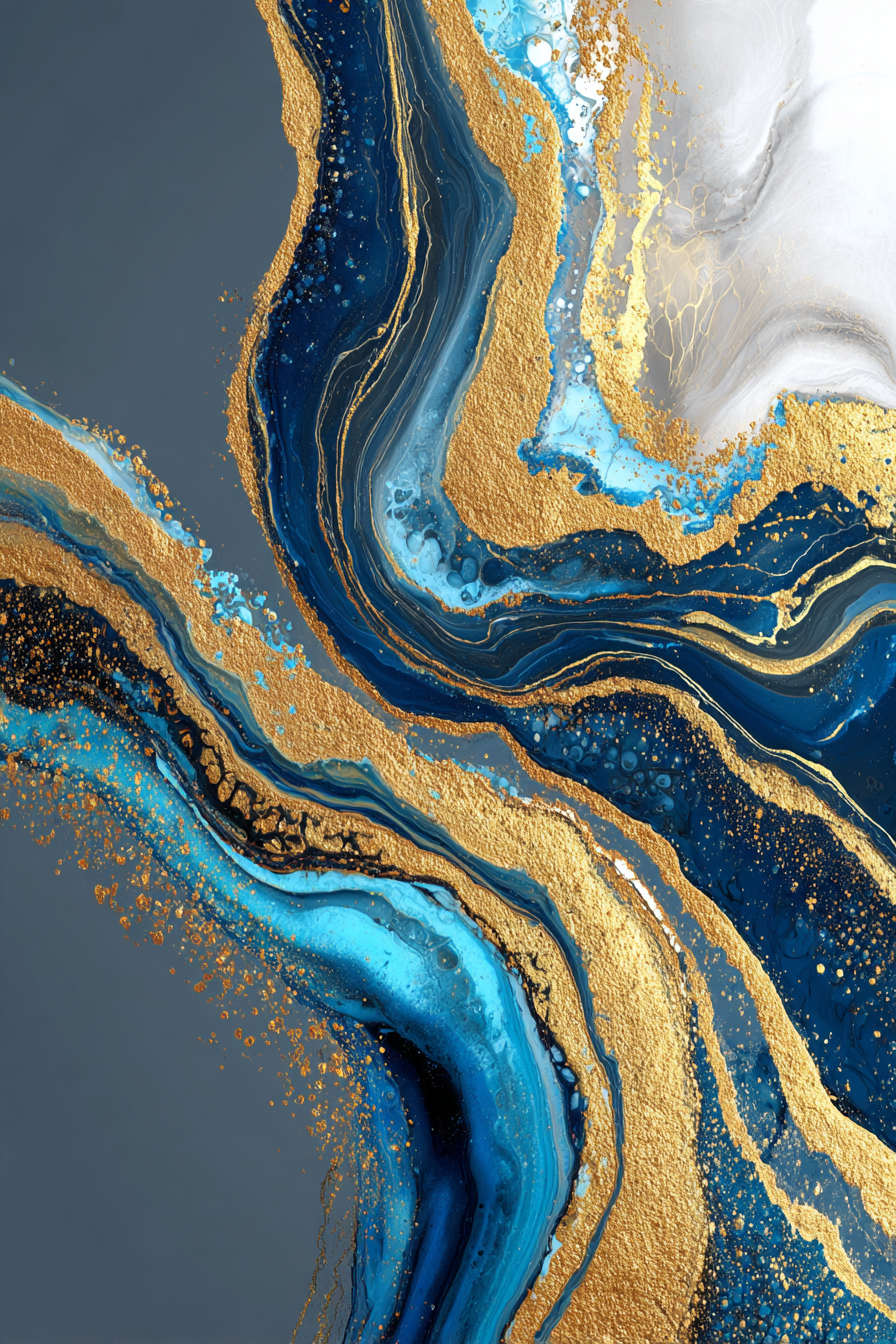 Fluide Muster Marineblau Türkis Goldakzente | Abstrakt | Stilrichtungen