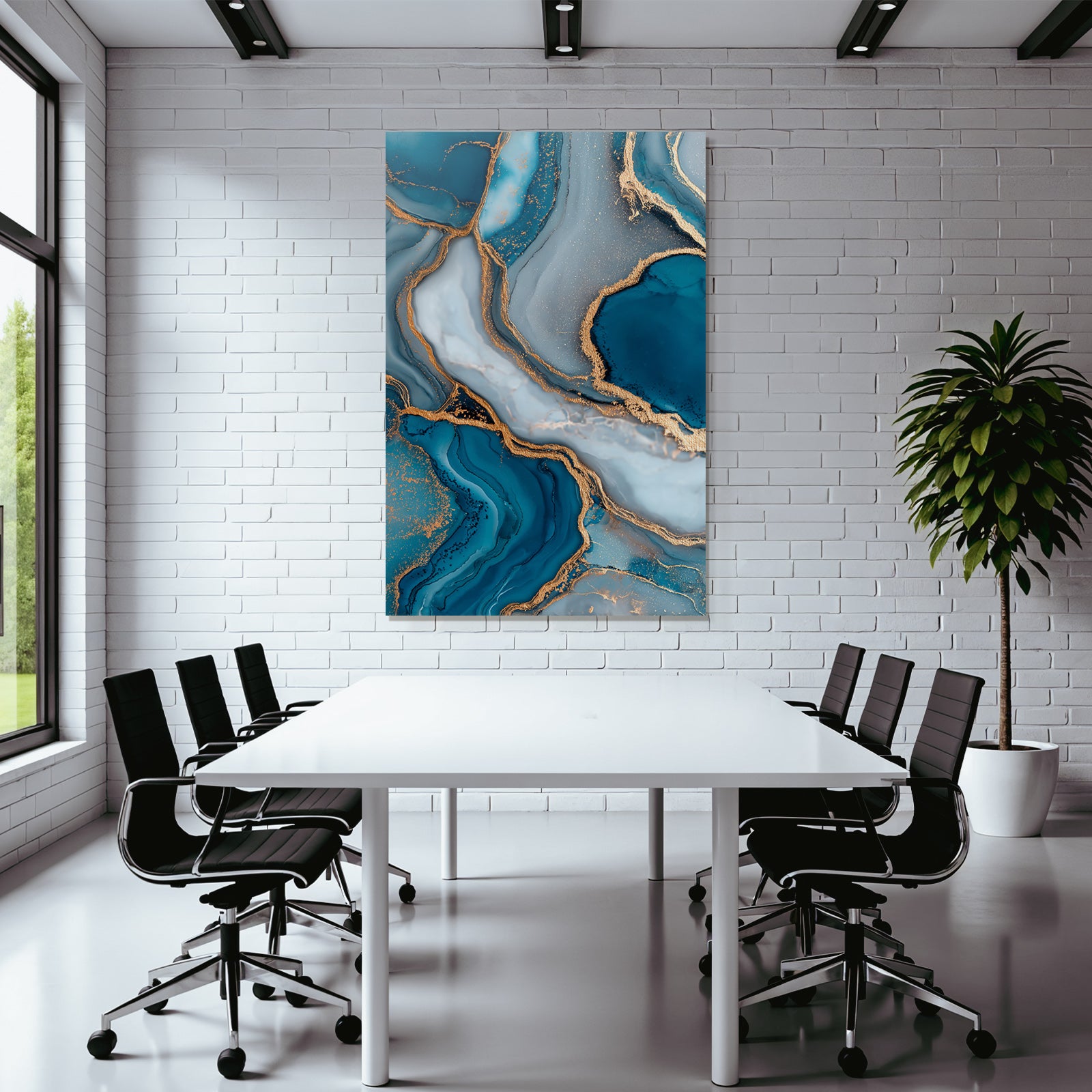 Fluidkunst Blau Grau Mit Goldakzenten